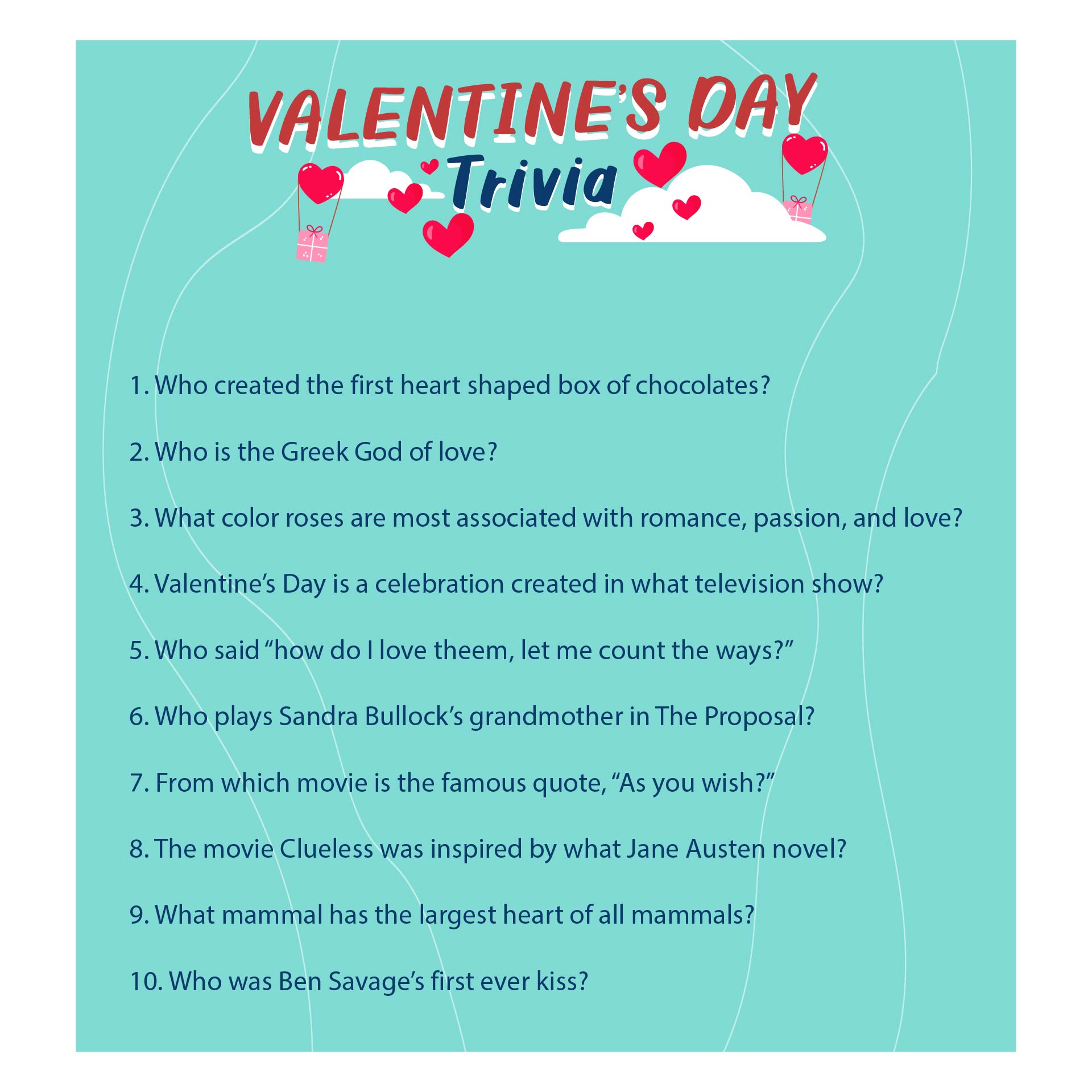 Valentines Day Trivia Quiz Printable
