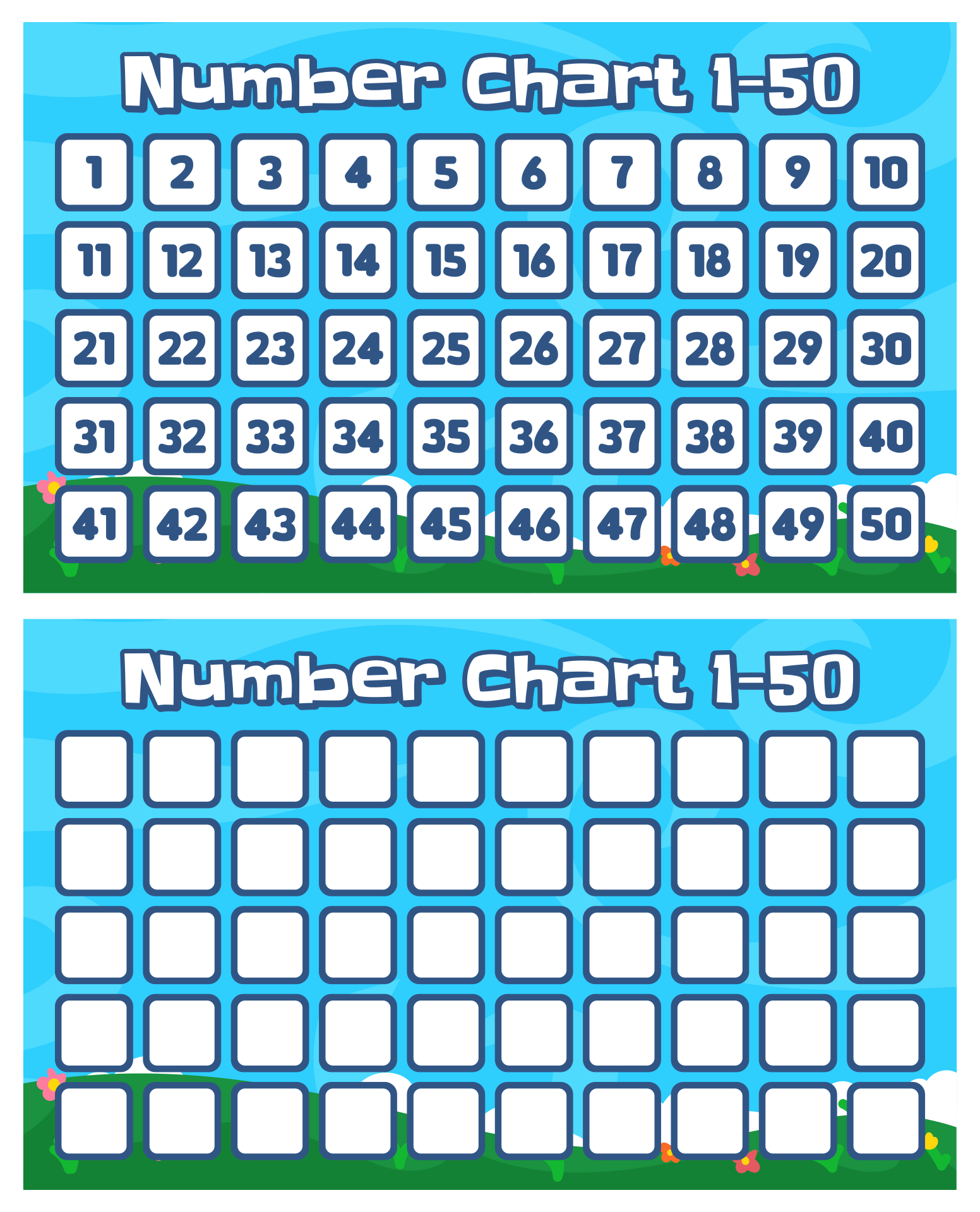 Blank Number Chart 1 50