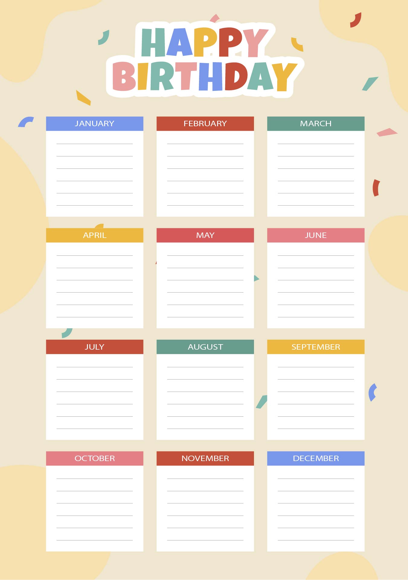Classroom Birthday Calendar Printable