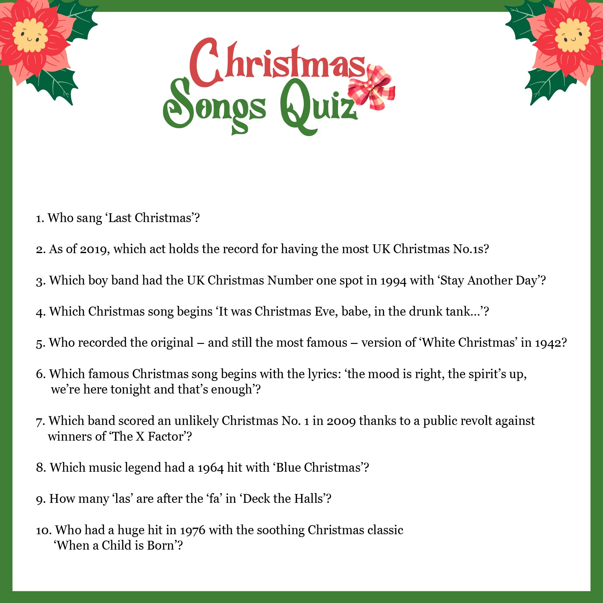 Printable Christmas Carol Quiz Questions And Answers Christmas Carol ...