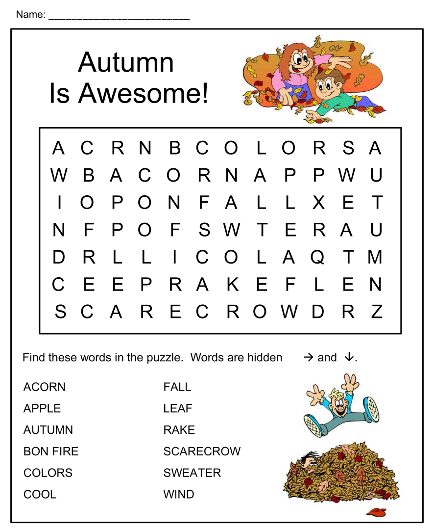 Free Printable Fall Word Search 2nd Grade