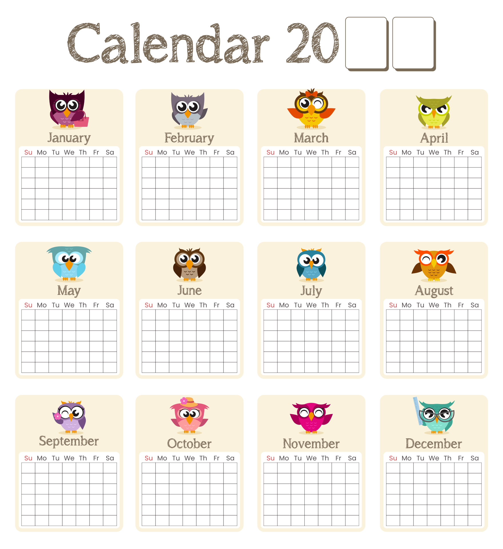 Printable Owl Calendar