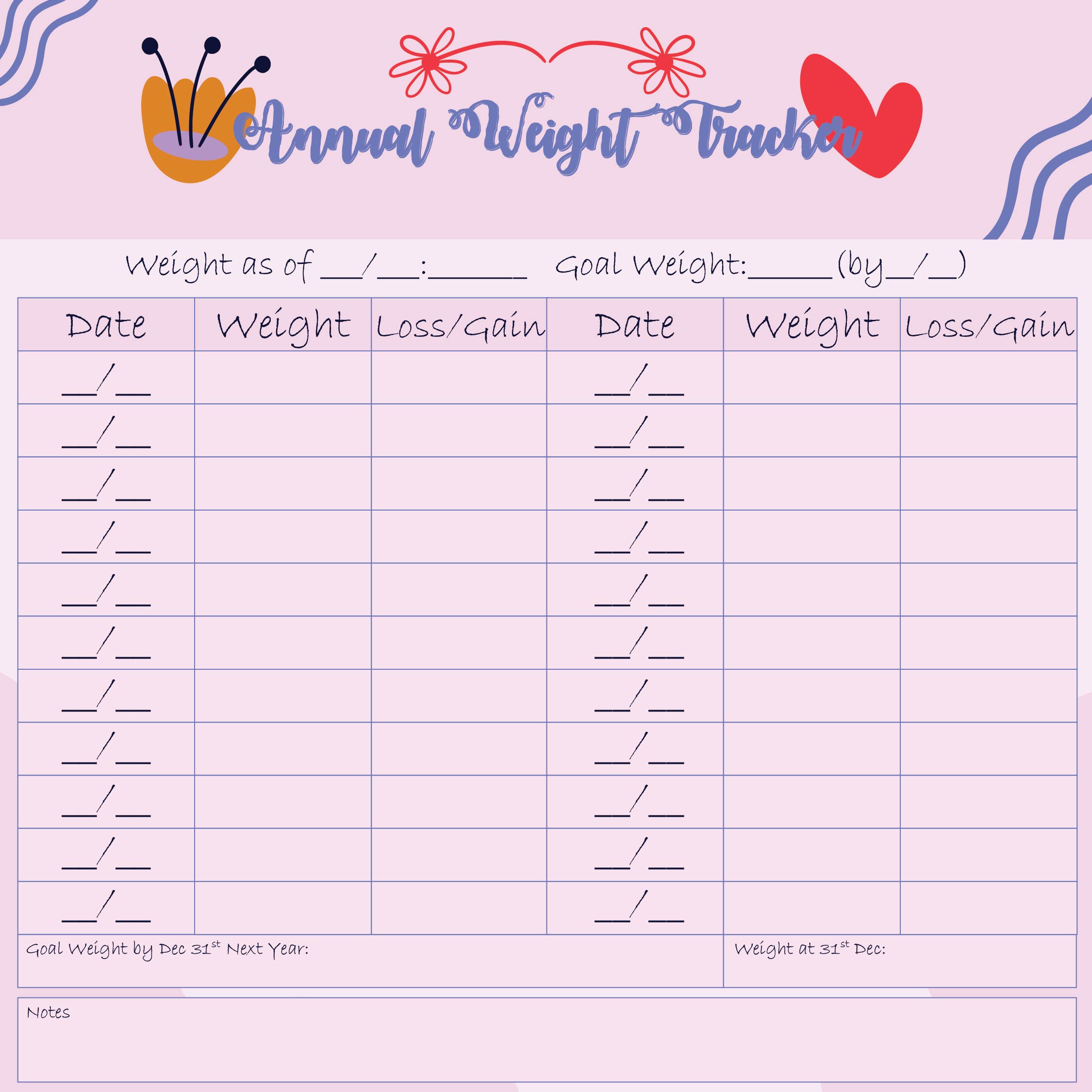 7 Best Weight Loss Goal Chart Printable