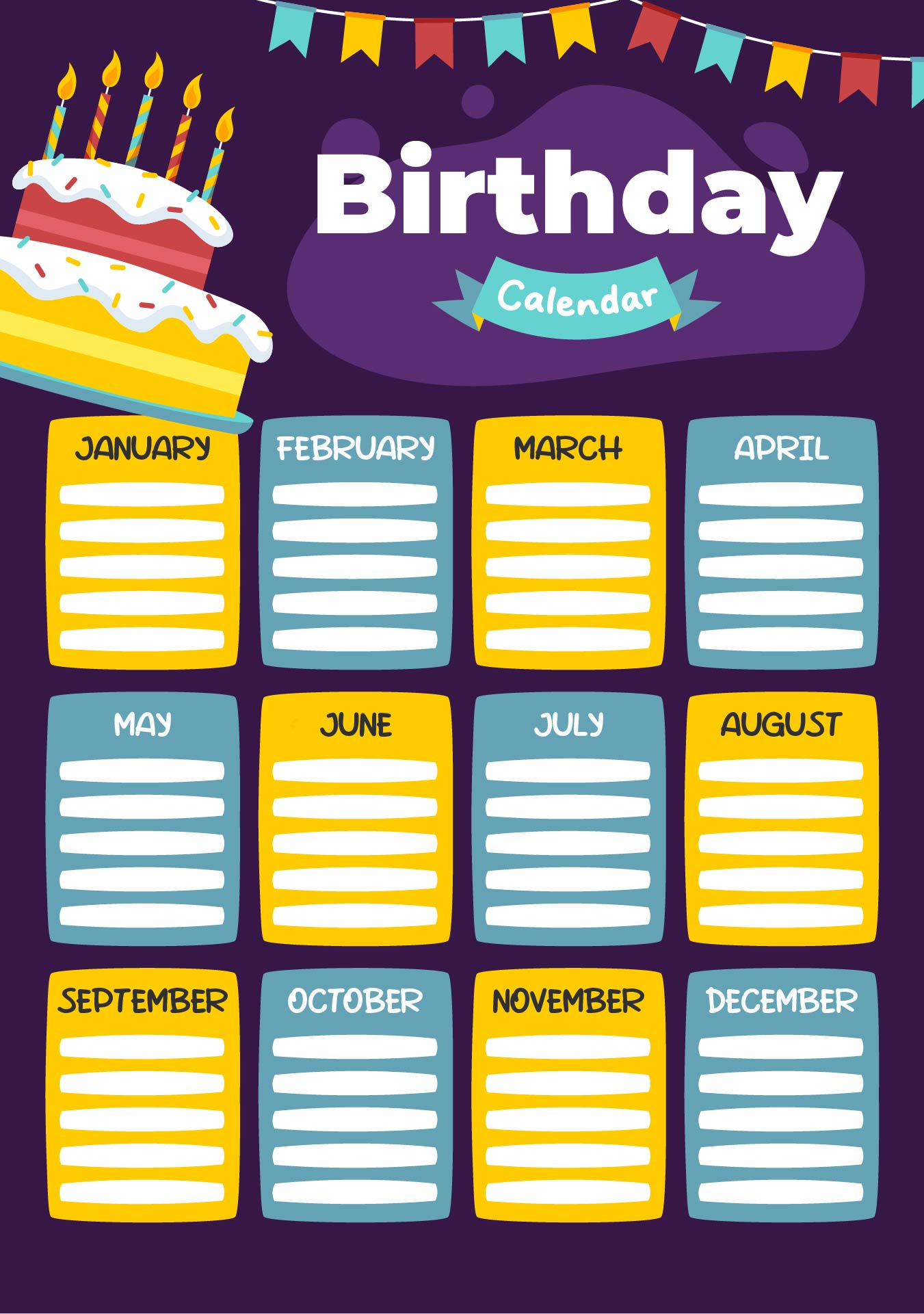 Happy Birthday Calendar Template