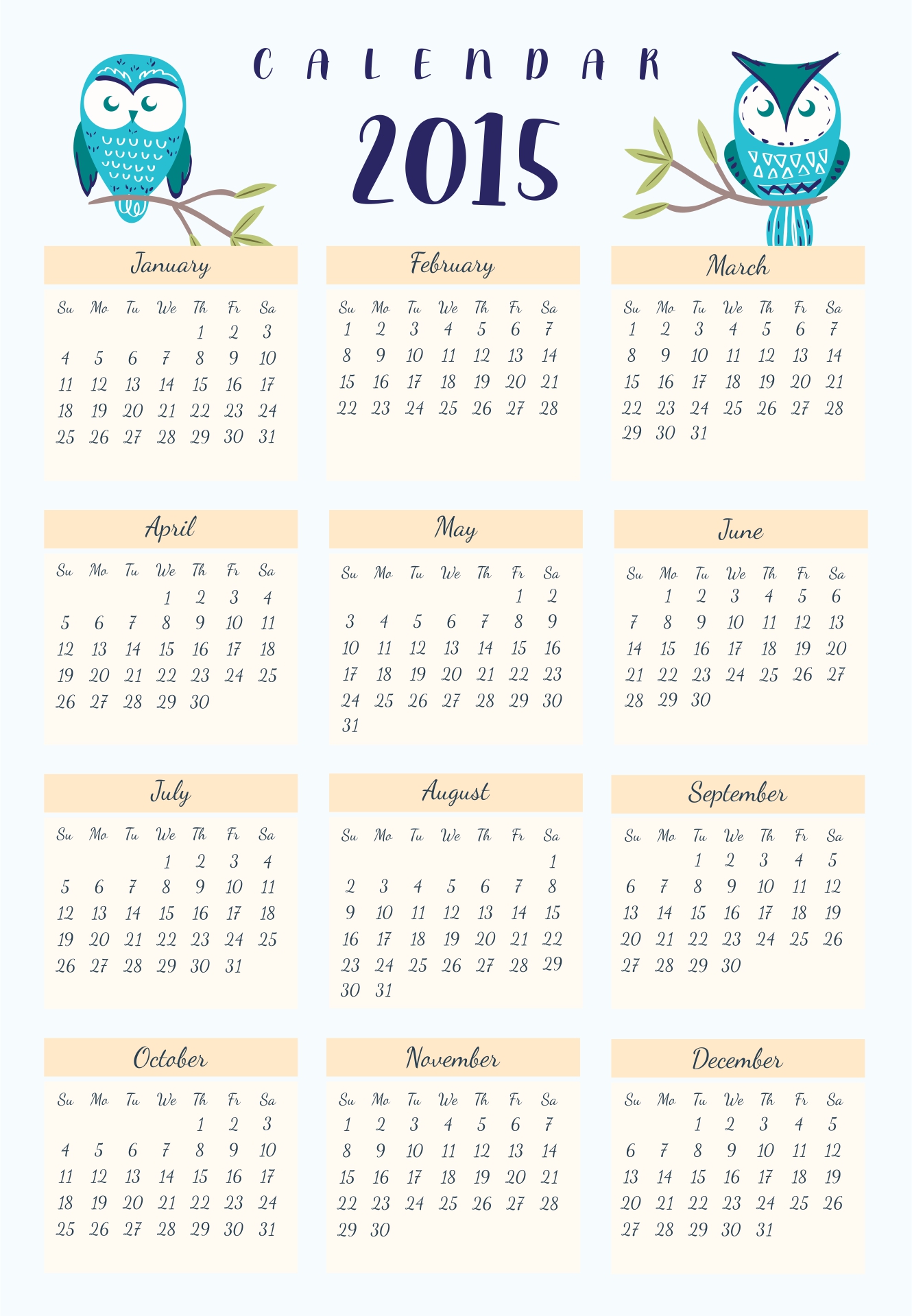 Printable 2015 Wall Calendar