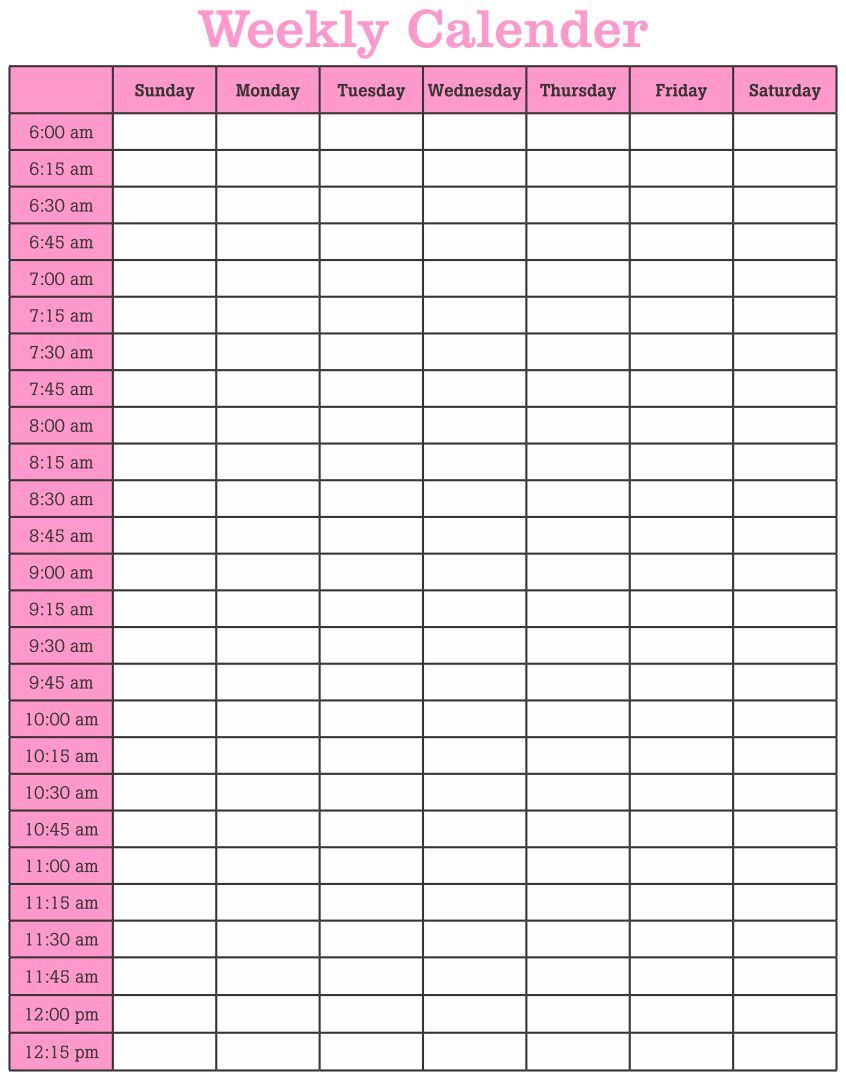 Weekly Calendar Template Printable