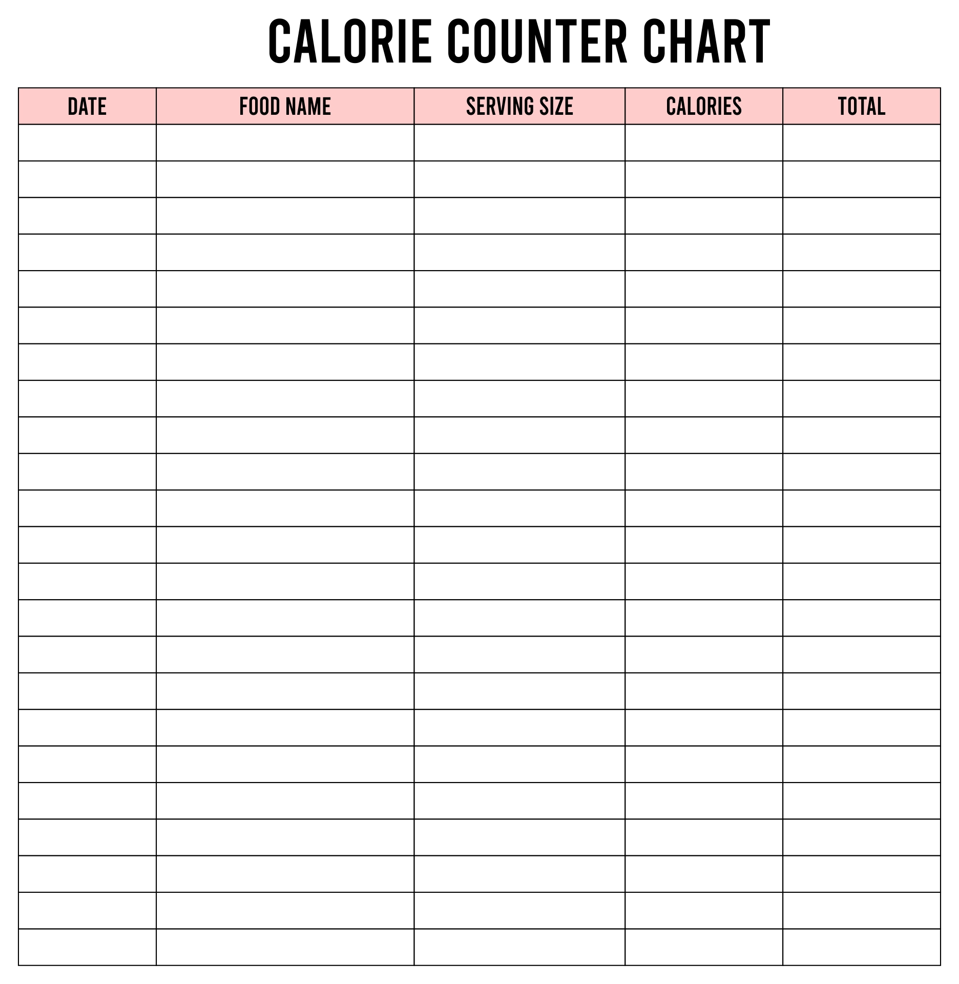 Calorie Chart For Lady