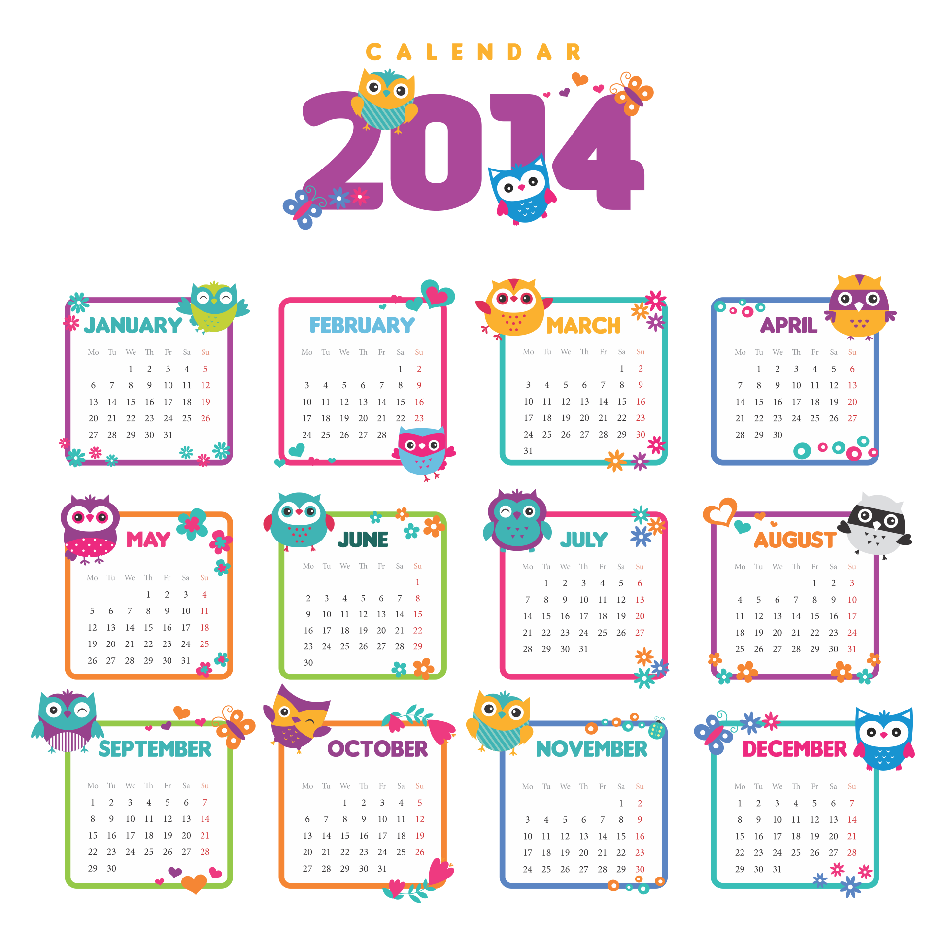 Printable Owl Calendar