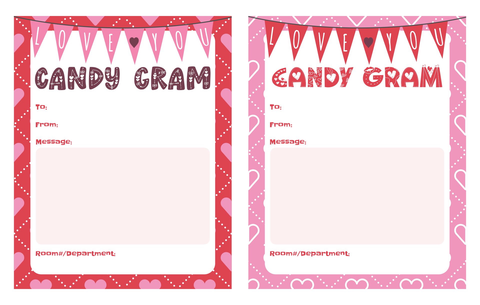 Printable Valentine Candy Gram Tags