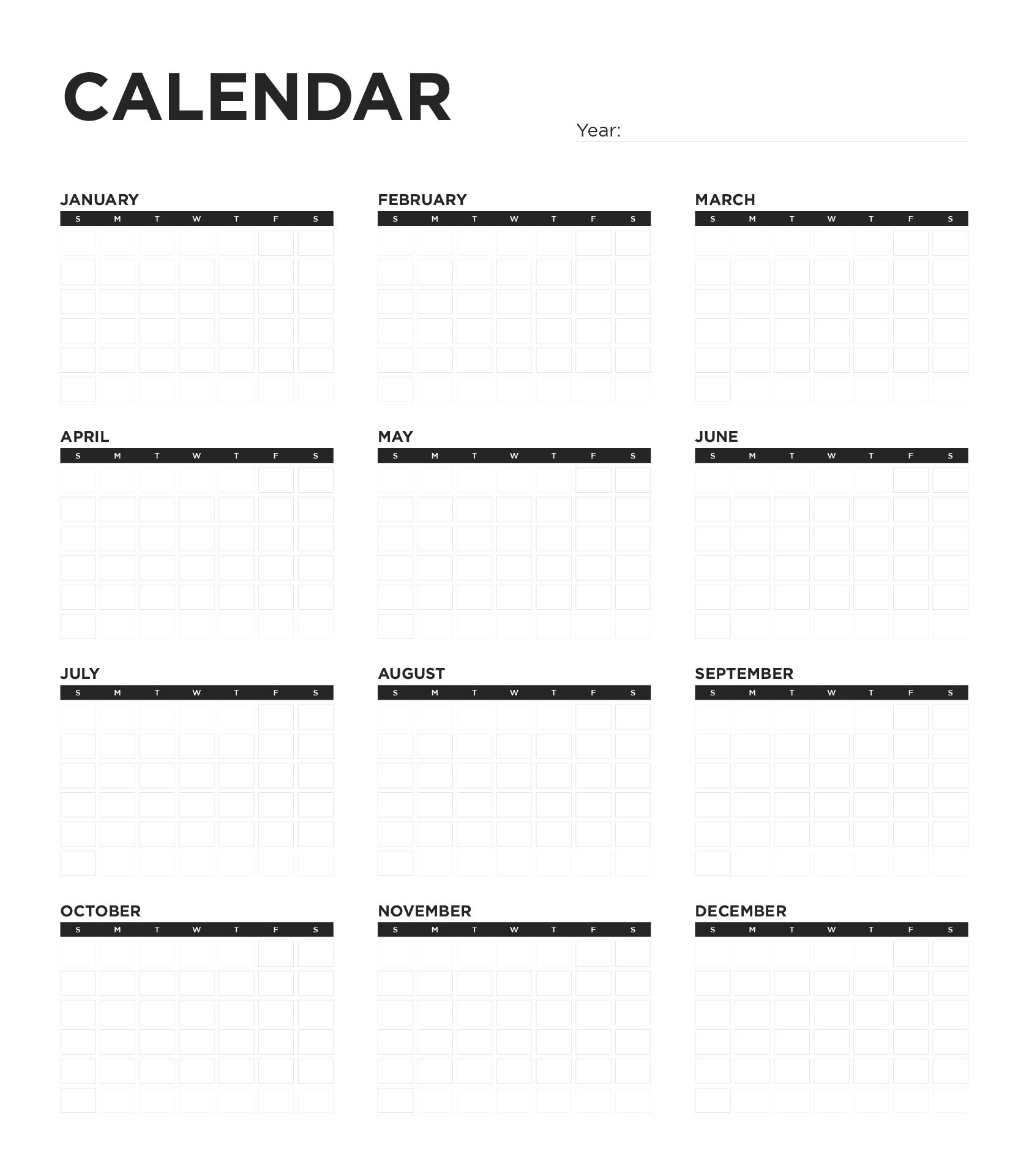 All 12 Months Calendar Template
