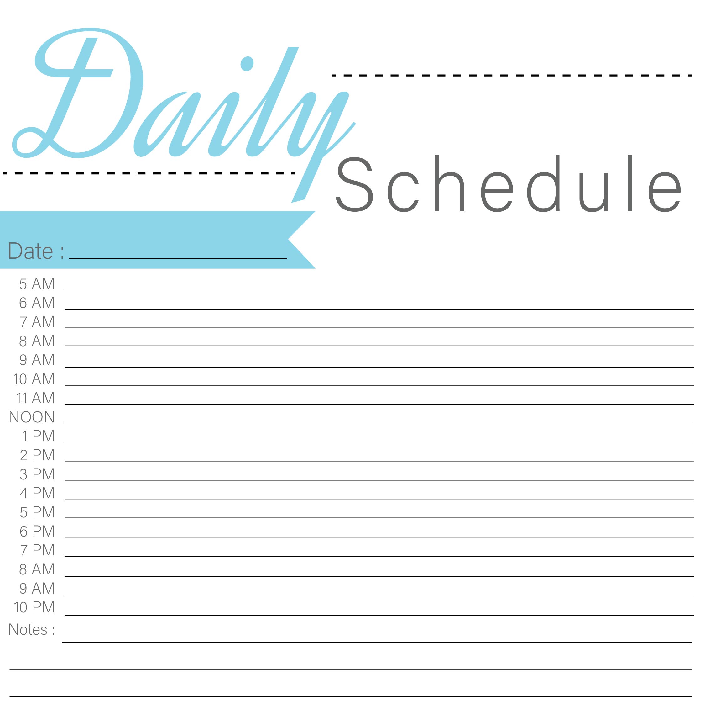 Printable Blank Daily Schedule Template