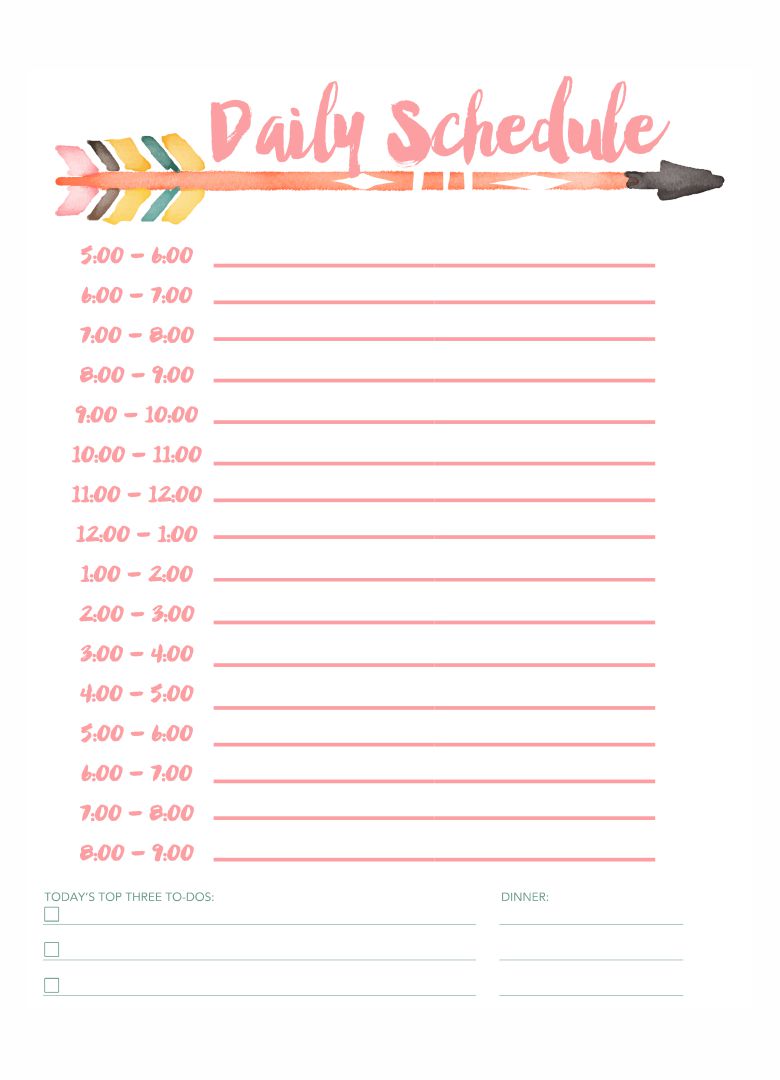 Daily Schedule Template For Kids