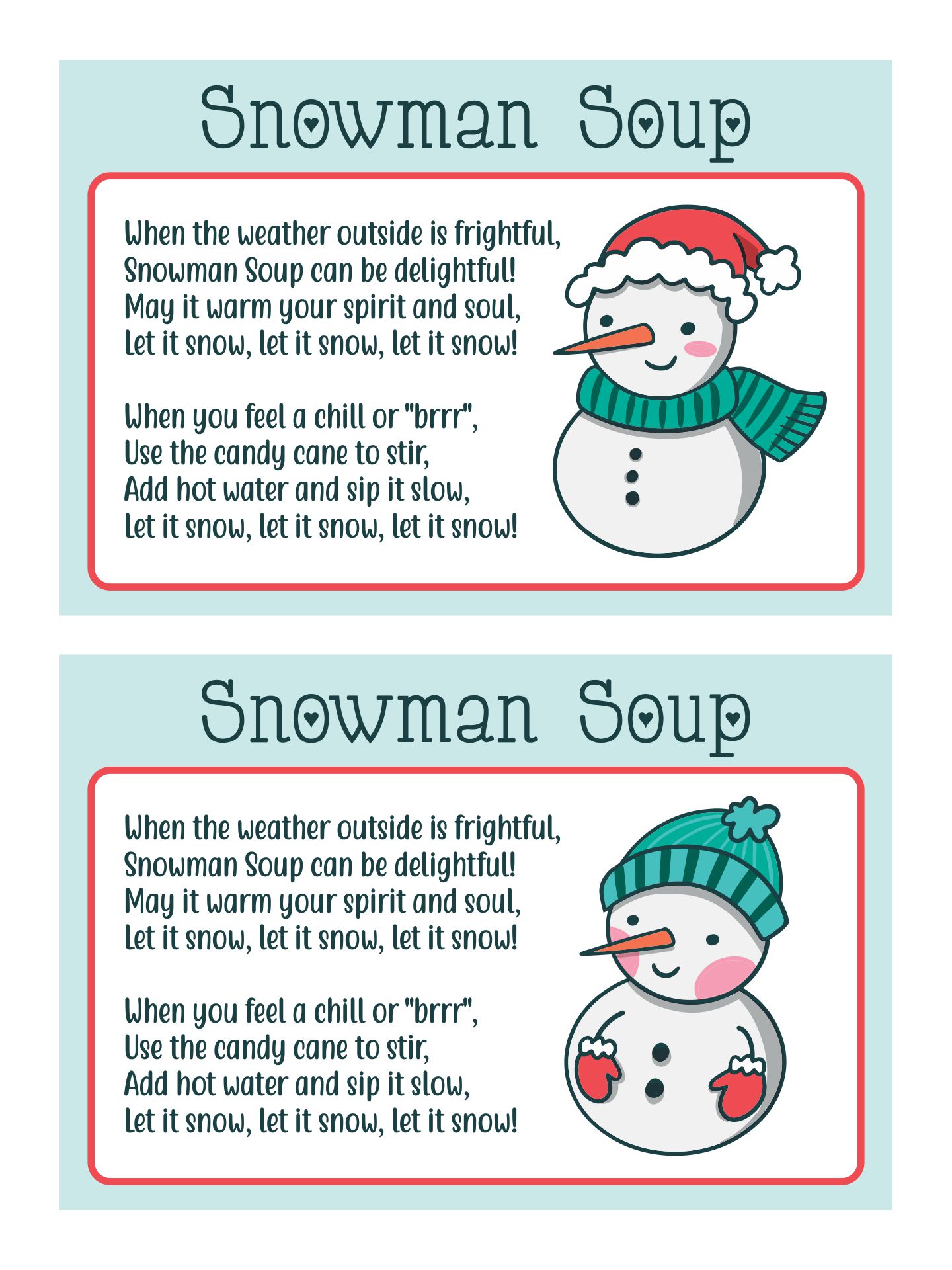 Snowman Soup Free Printable