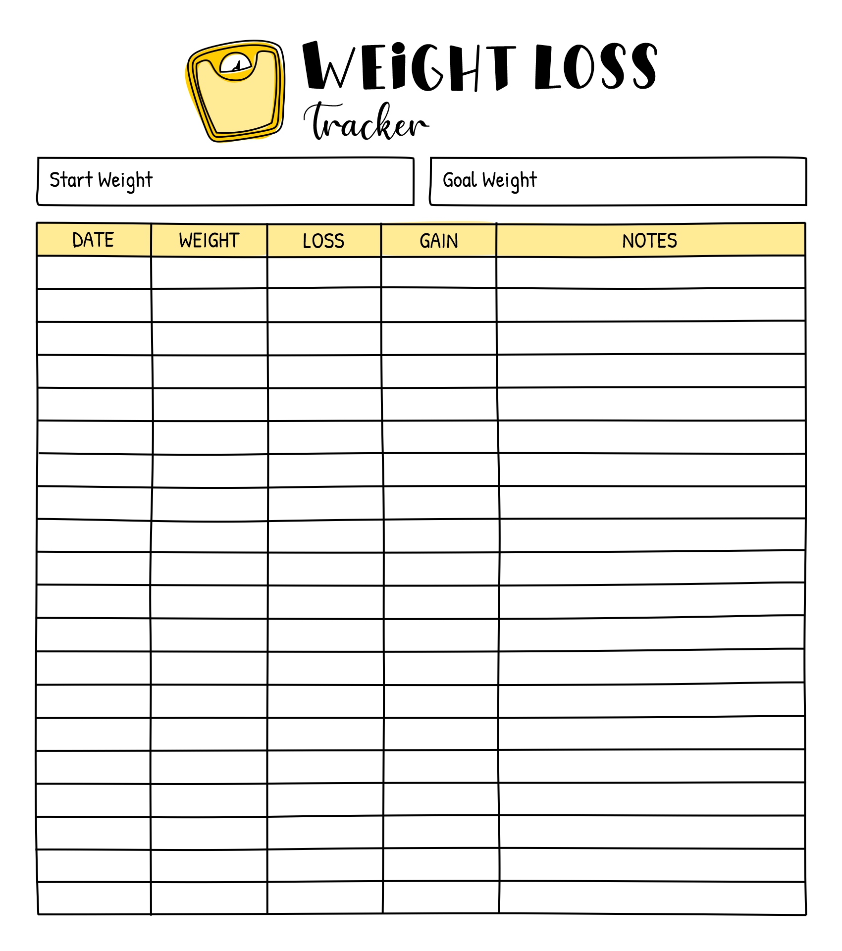 Printable Weight Loss Chart