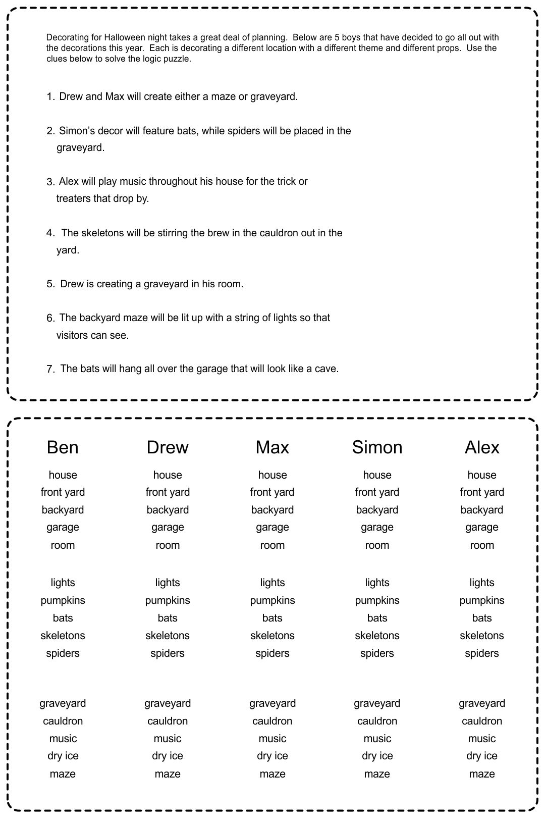 Halloween Logic Puzzles Printable