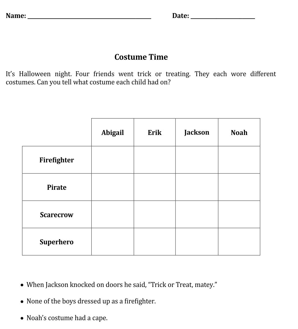 Halloween Logic Puzzles Free Printable