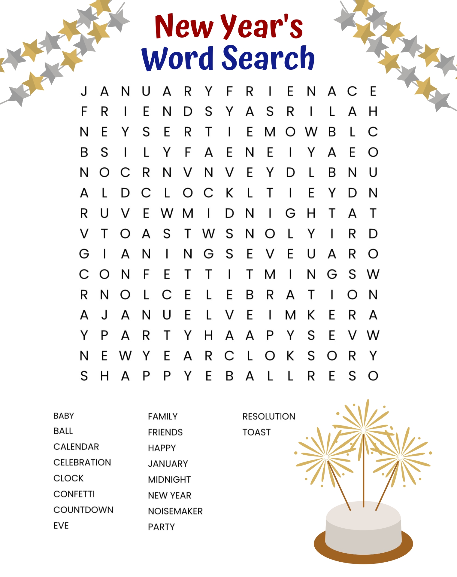 New year exercise. New year Wordsearch. New year Word search. New year Wordsearch for Kids. Wordsearch.