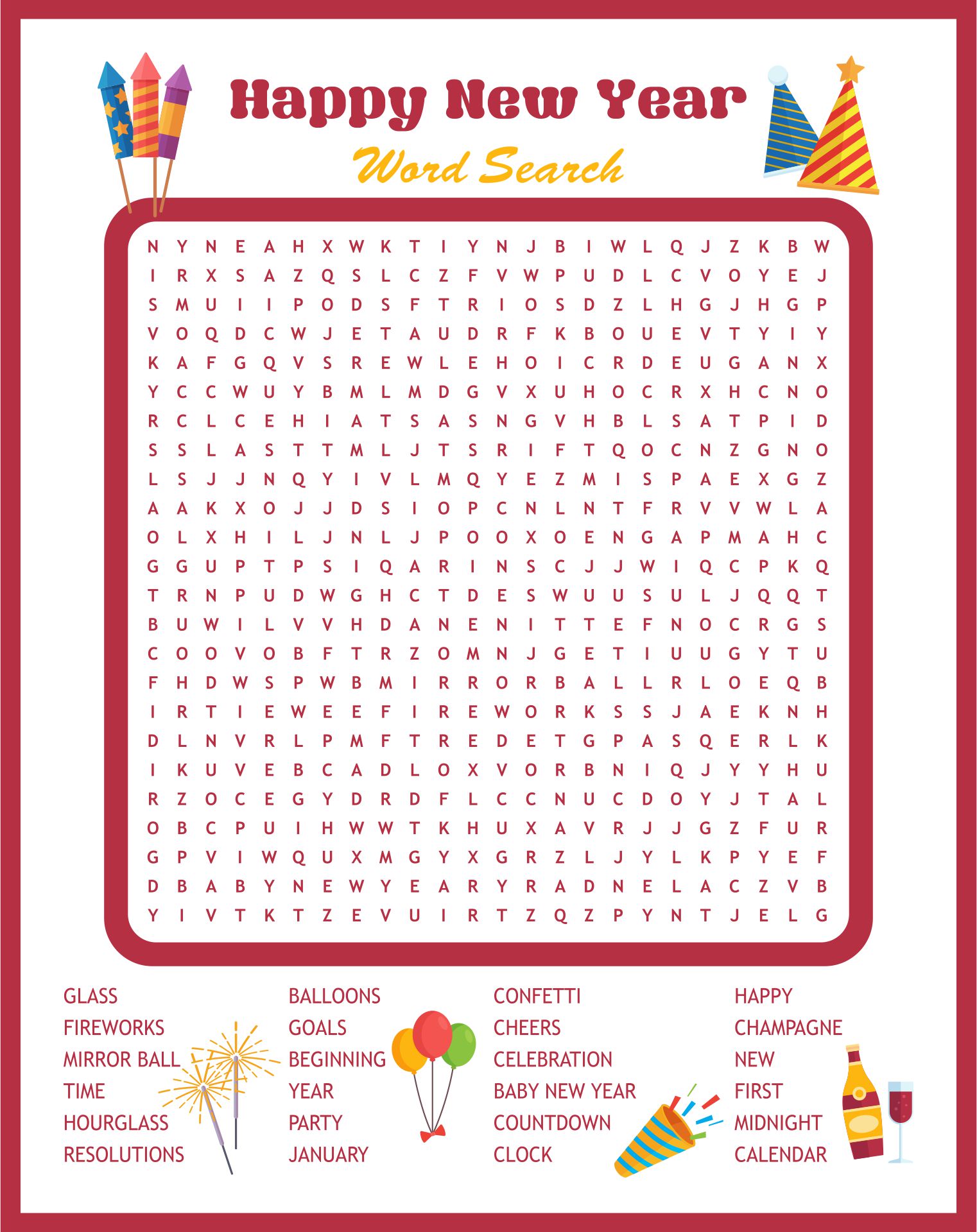 New Year Word Search Puzzle Printable