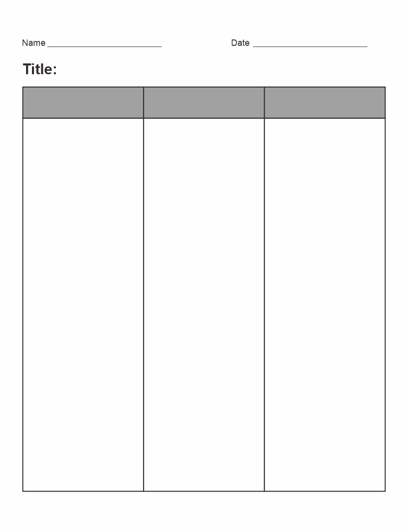 Printable Blank 3 Column Chart