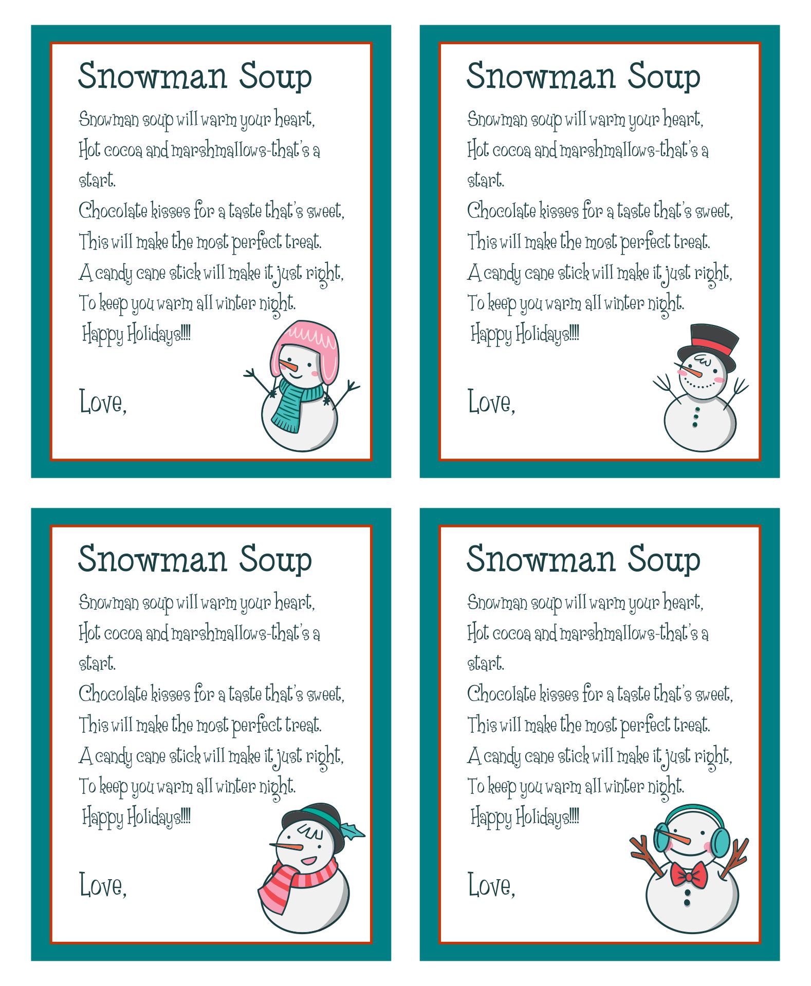 Free Printable Snowman Soup Labels Pdf