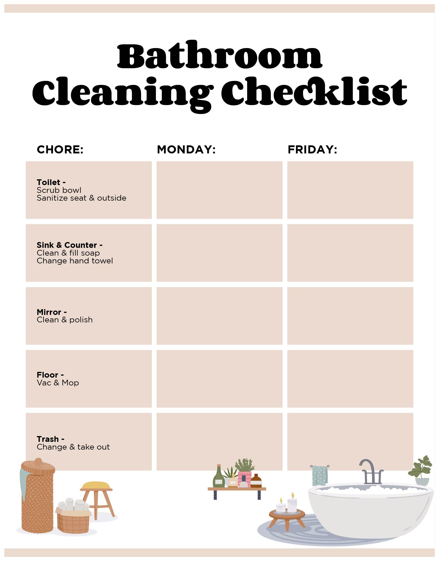 Bathroom Cleaning Checklist Print