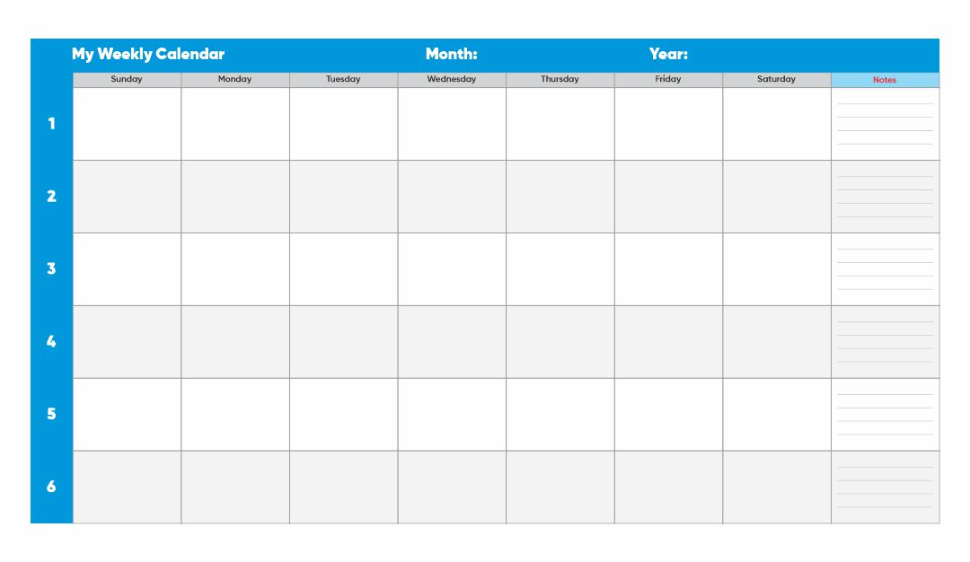 Blank Weekly Calendar with Time Slots