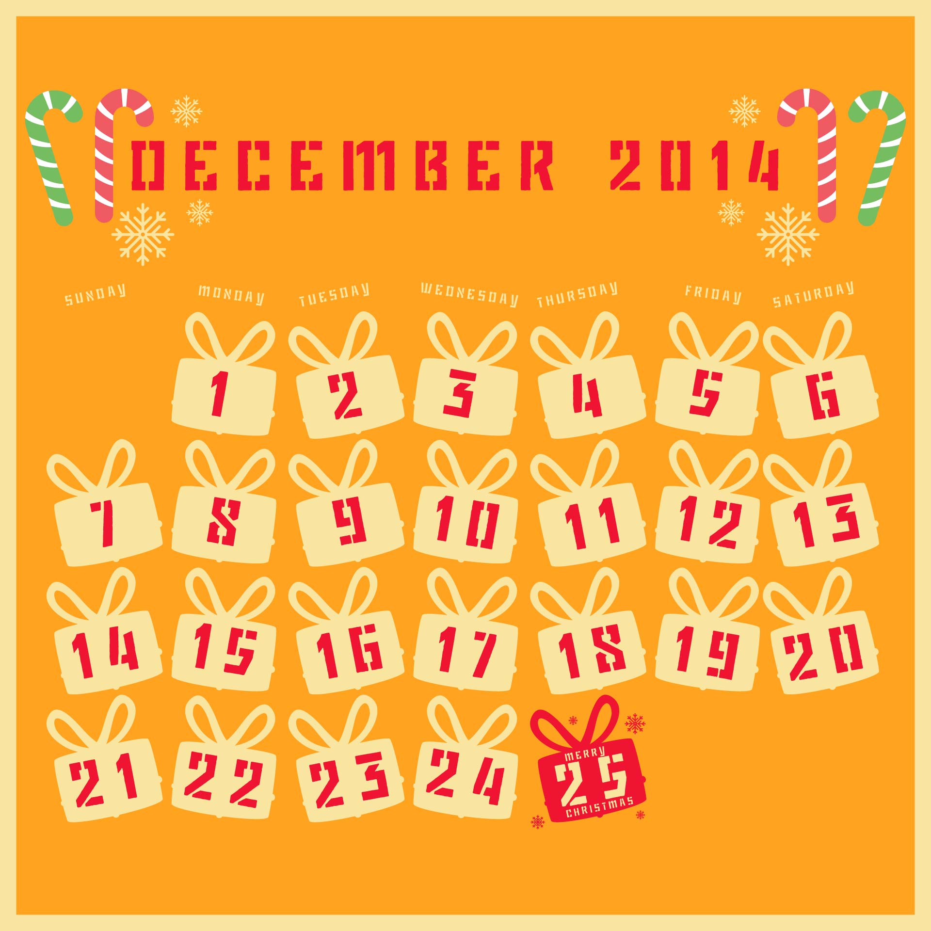 Printable Christmas Countdown Calendar 2014
