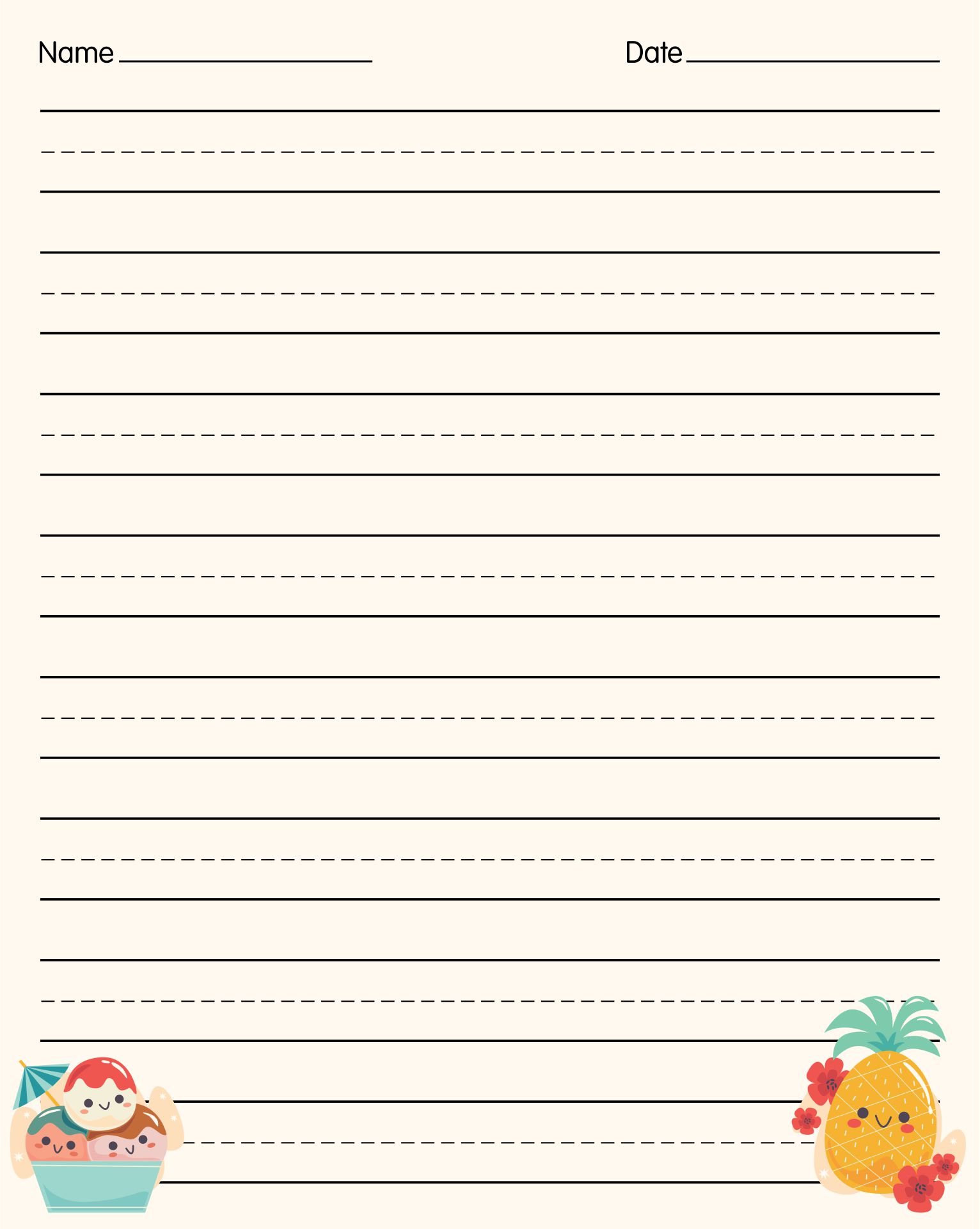 Printable Lined Writing Paper Kids
