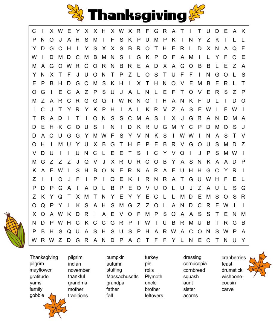6 Best Thanksgiving Word Search Puzzles Printable Printablee Com