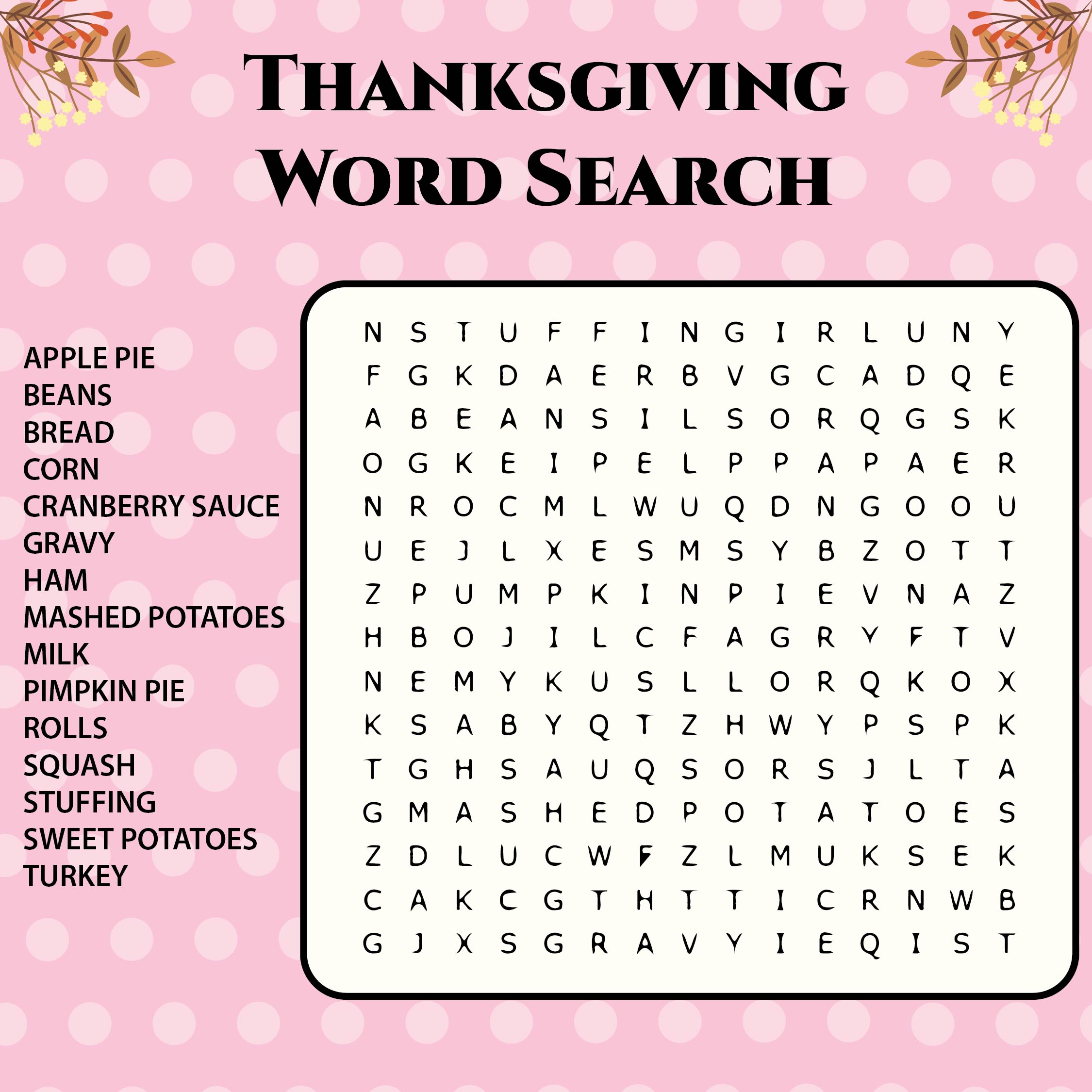 Printable Thanksgiving Puzzles Word Searches for Adults