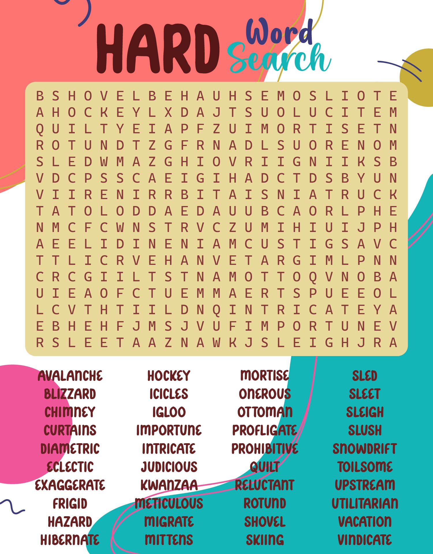 Difficult Word Search Puzzles Printable