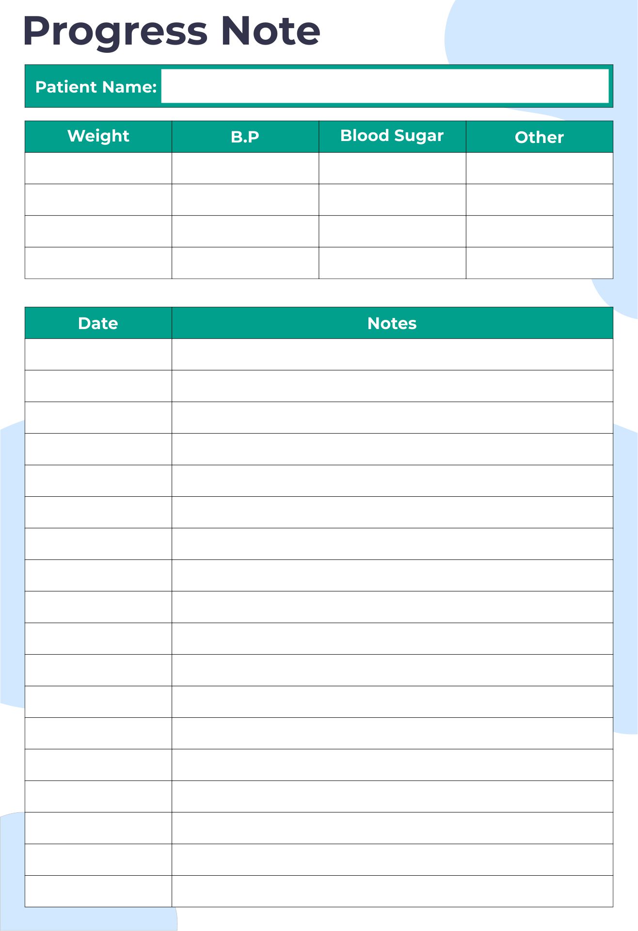 Printable Medical Progress Note Forms