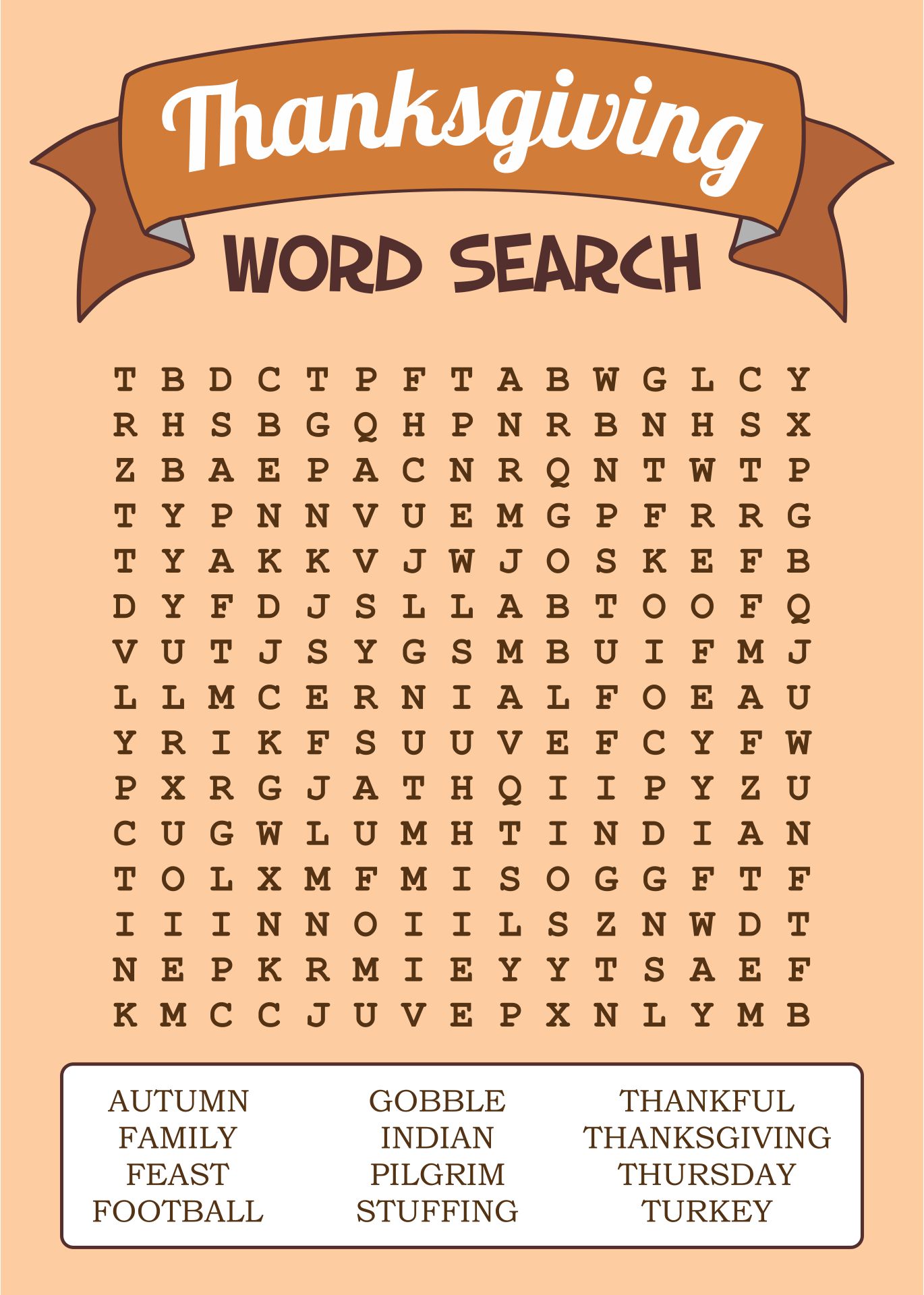 Word Search Puzzles Free Printable Thanksgiving