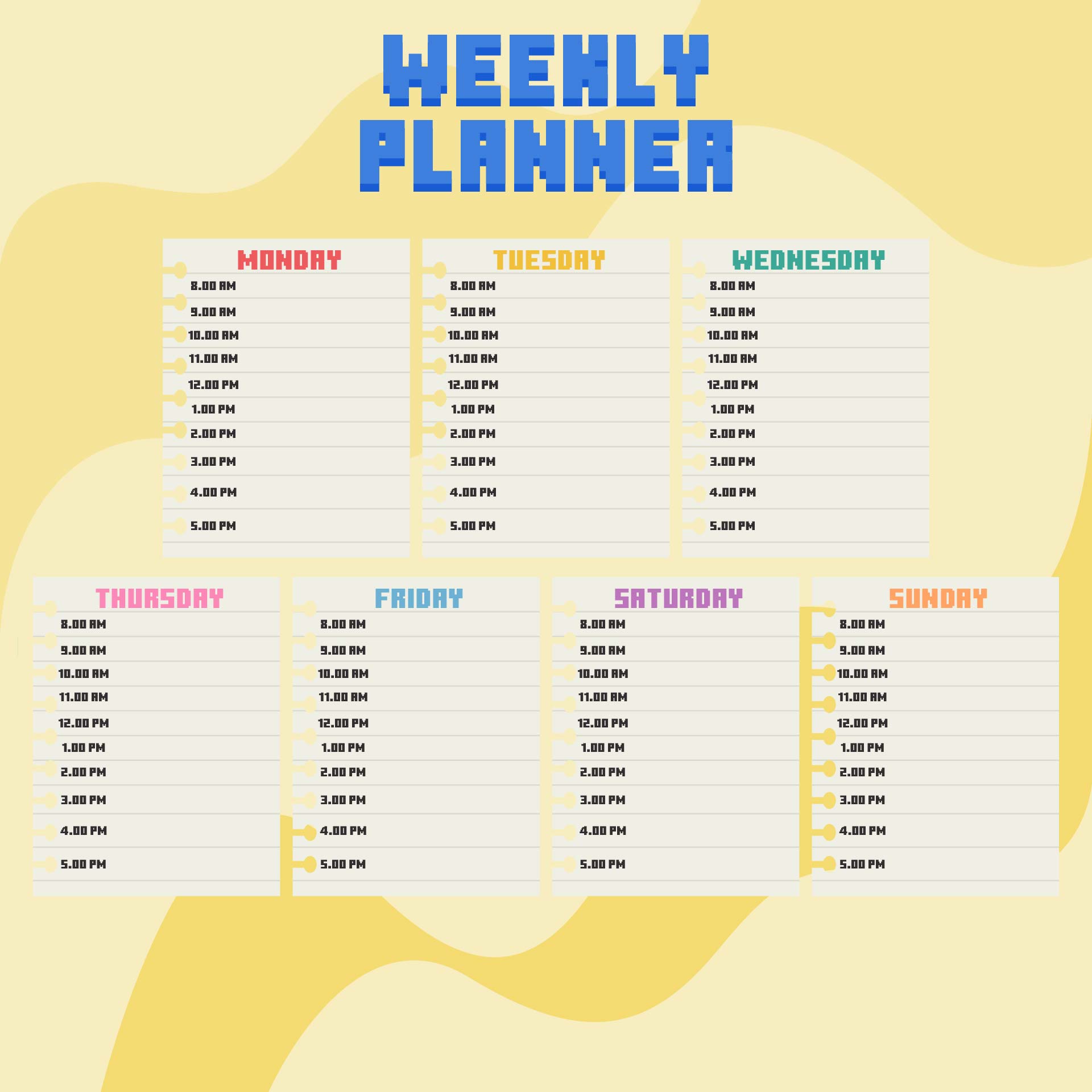 Printable Weekly Planner with Times