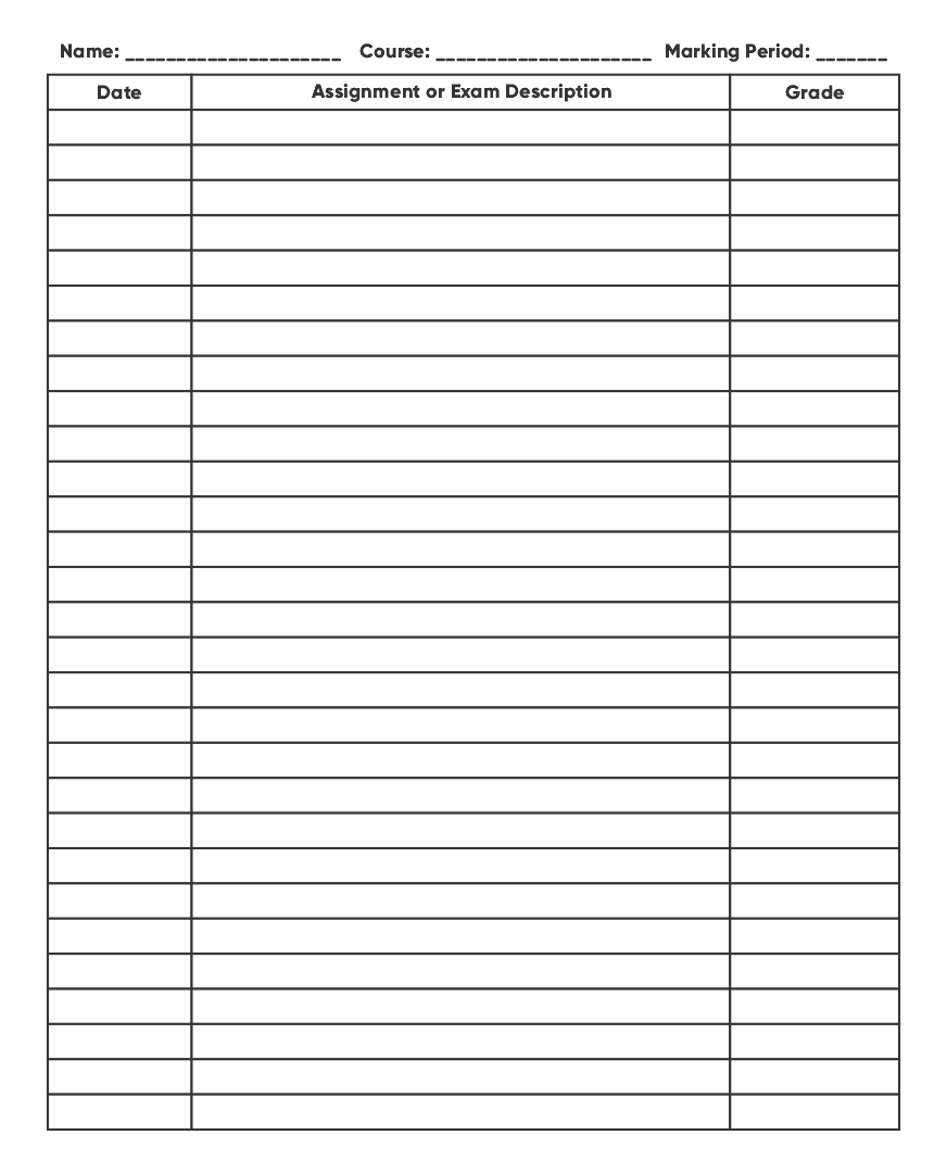 Printable Grade Sheet for Students