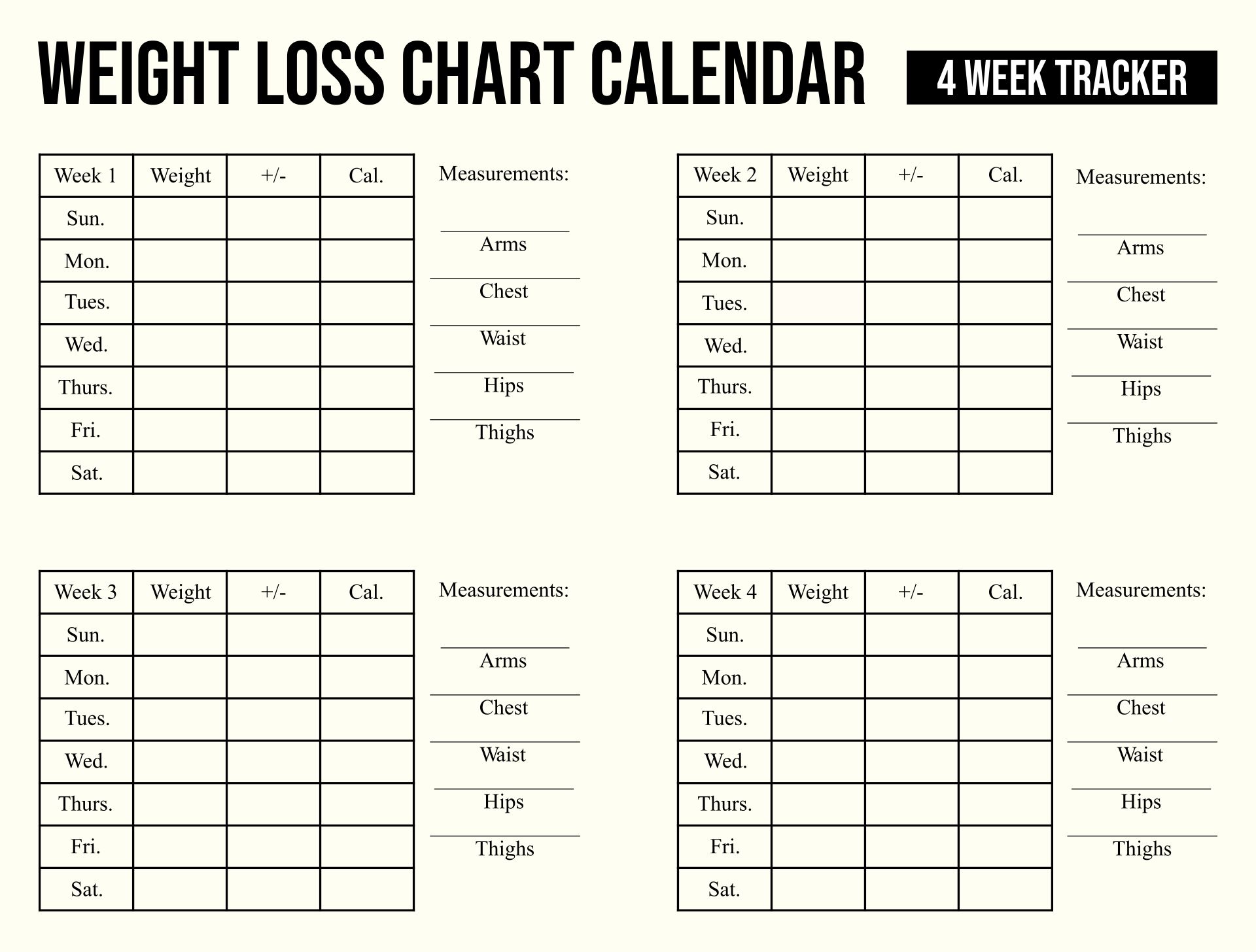 Weight Loss Chart Printable Calendar