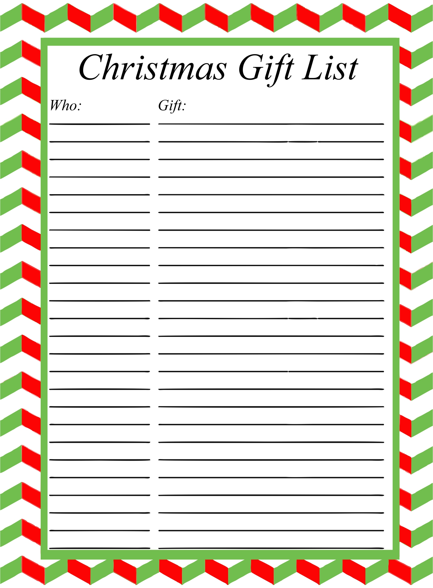 Christmas Gift List Template