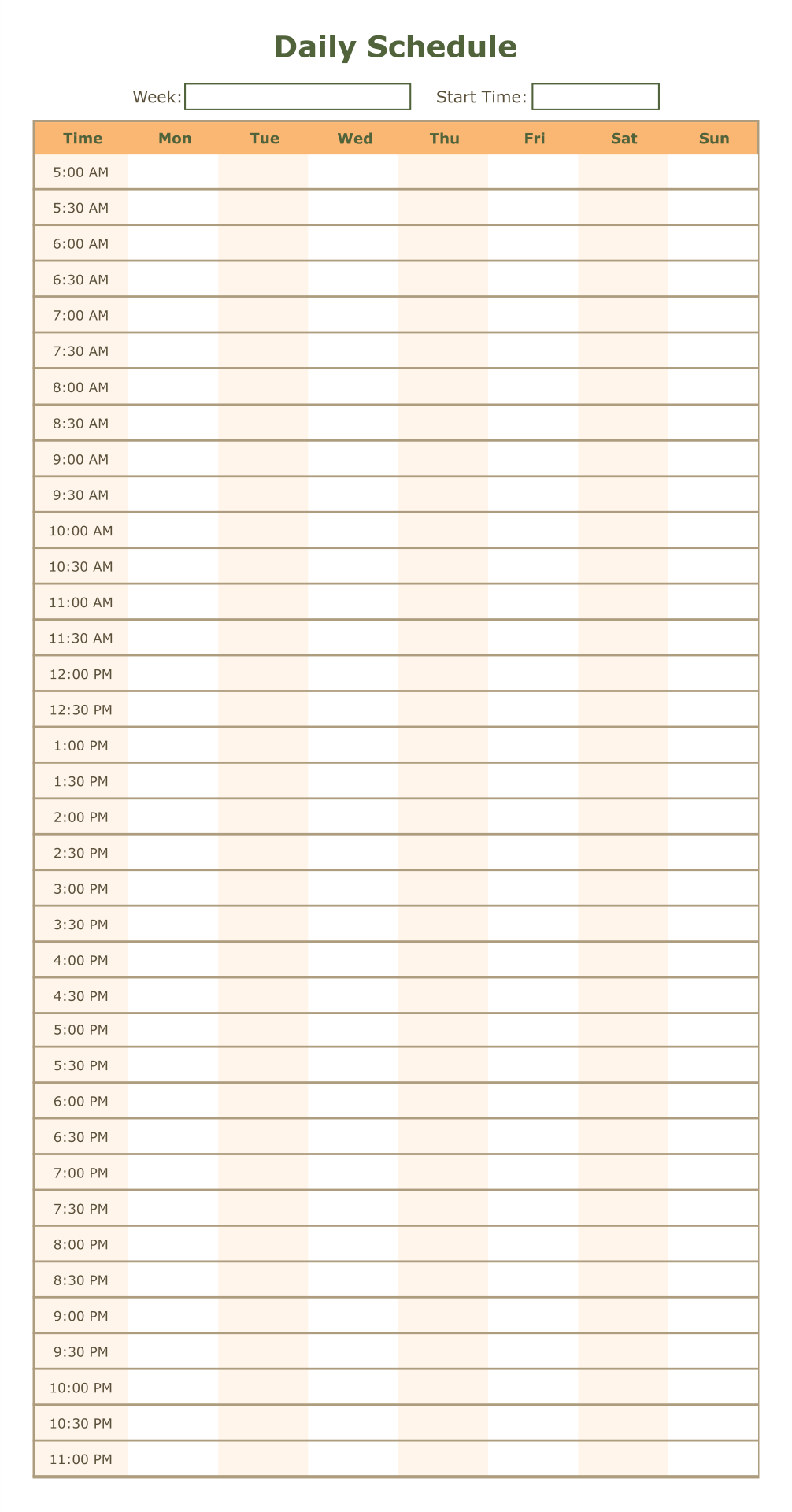 Daily Schedule Planner Template