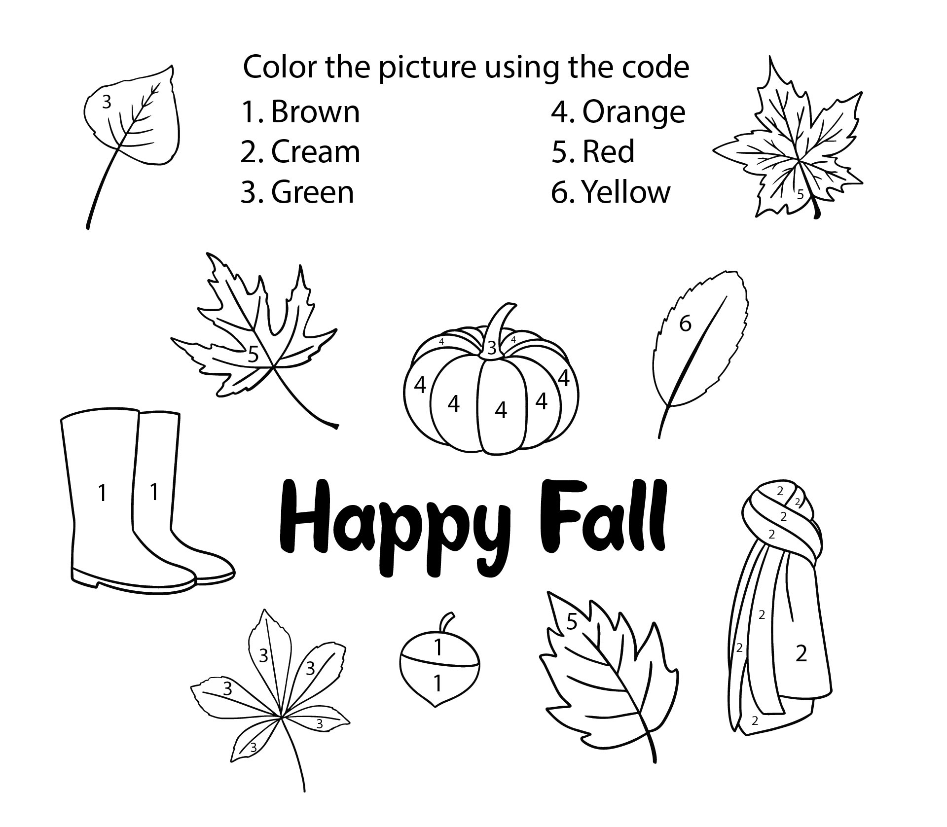 Fall Leaves Preschool Color by Numbers Worksheets