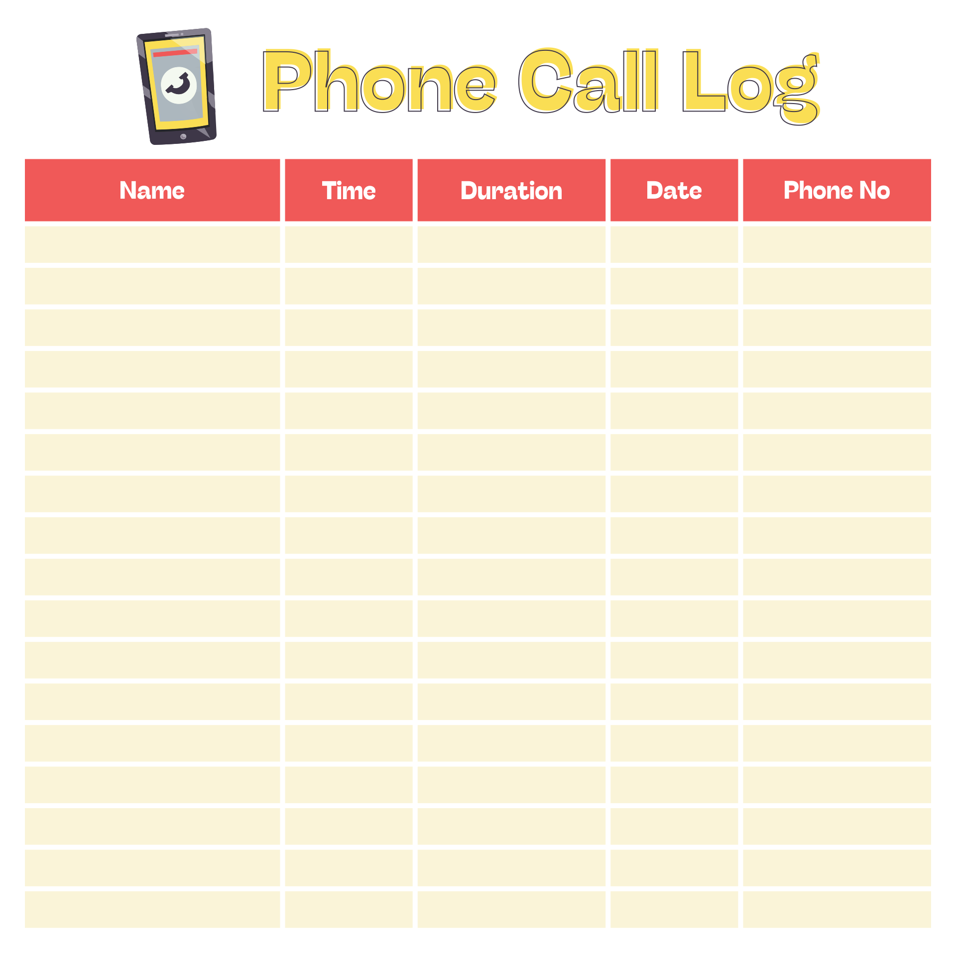 Phone Call Log Template