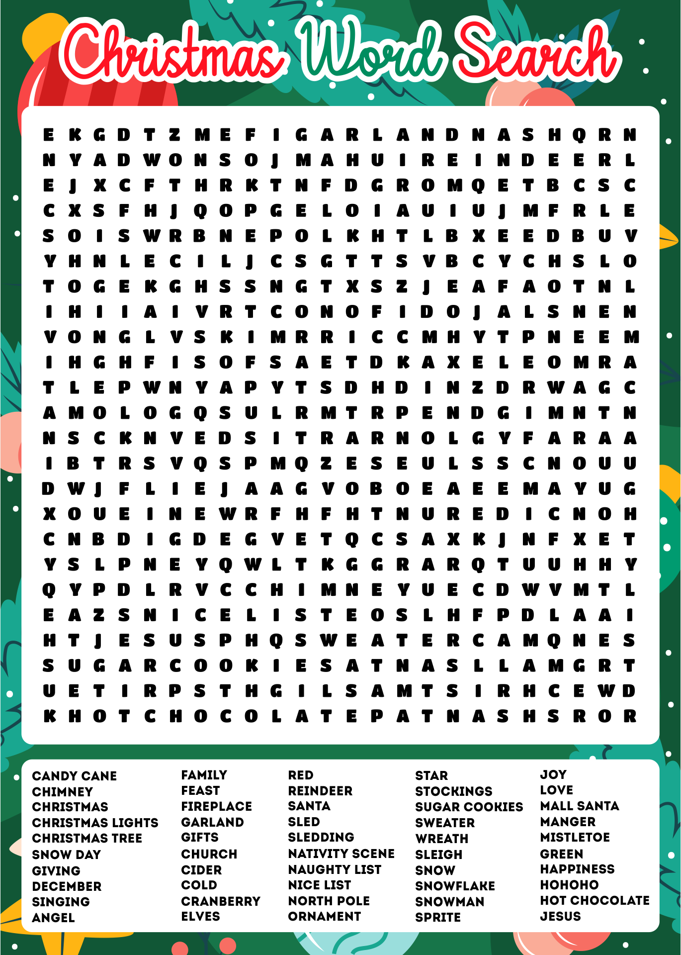 Printable Christmas Word Search Games