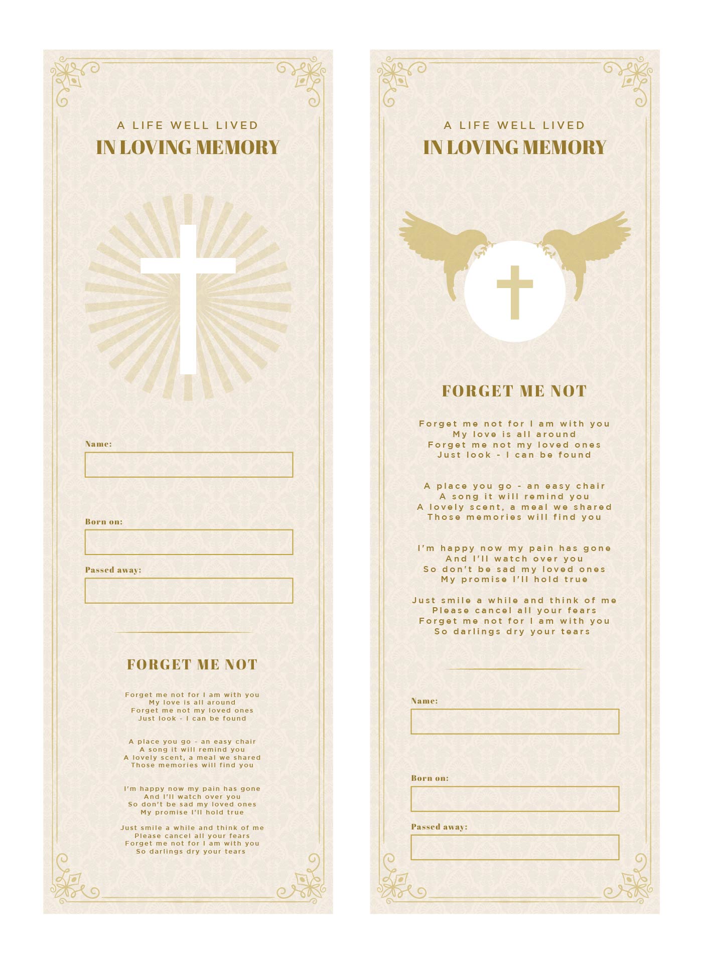 Printable Funeral Memorial Bookmark Template