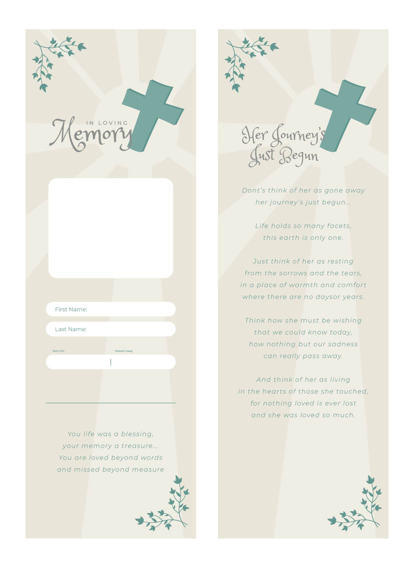 Printable Memorial Bookmark Template