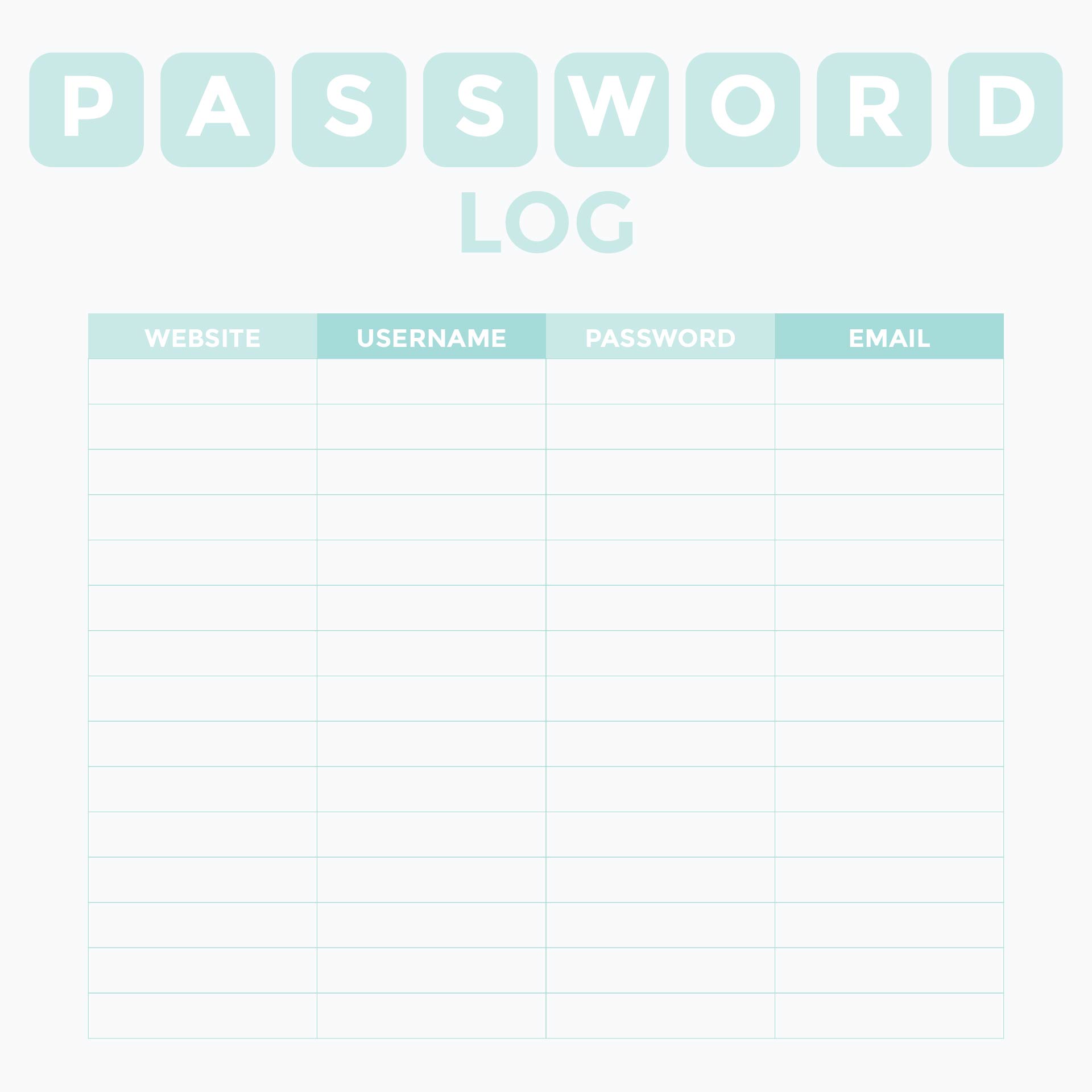 Printable Password Log Sheets