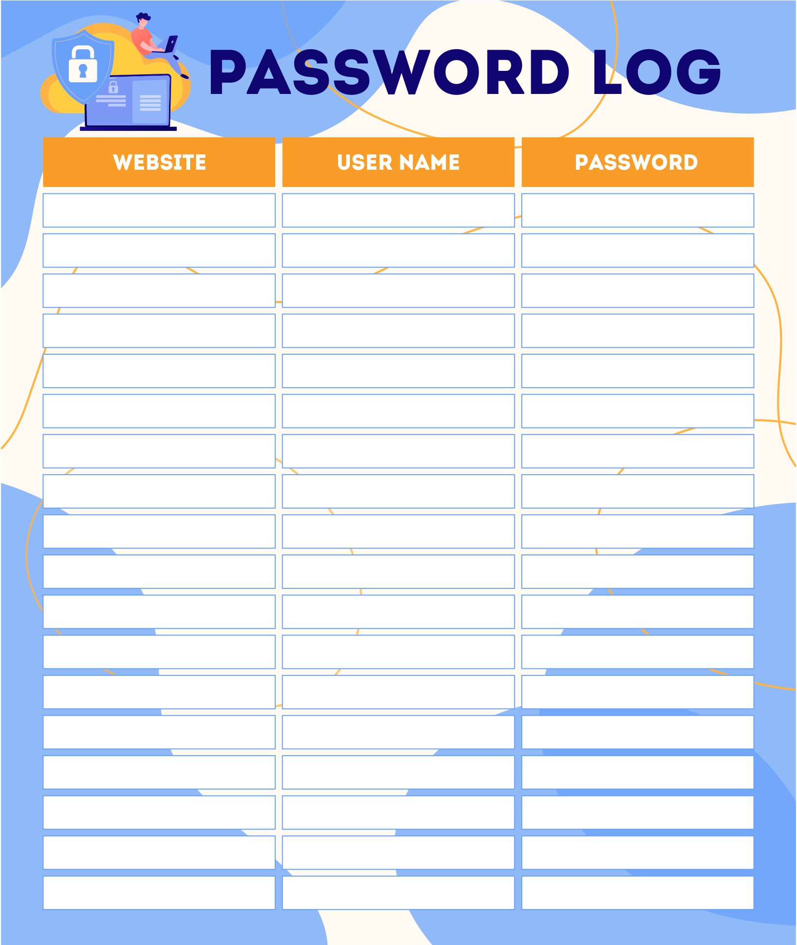 Printable Password Log Template