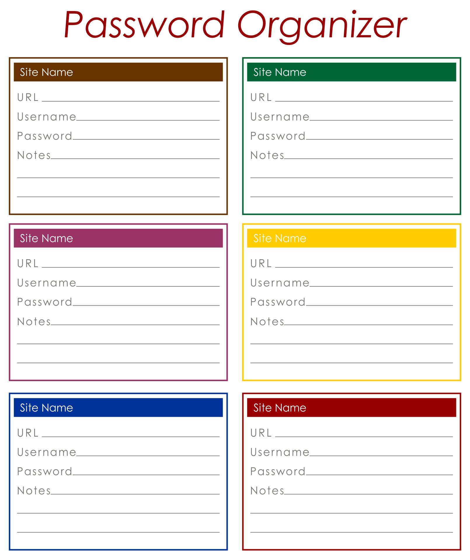 Internet Password Log Printable