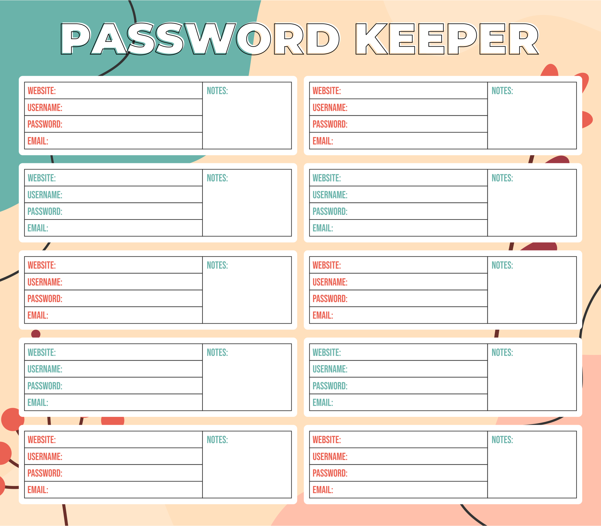 Printable Password Organizer Template
