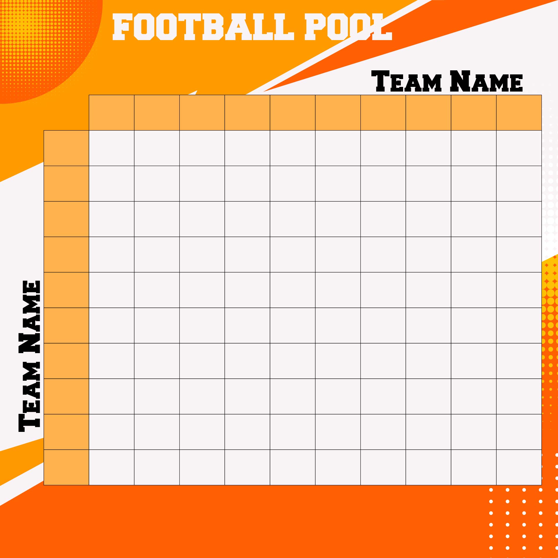 Printable 100 Square Football Pool Template