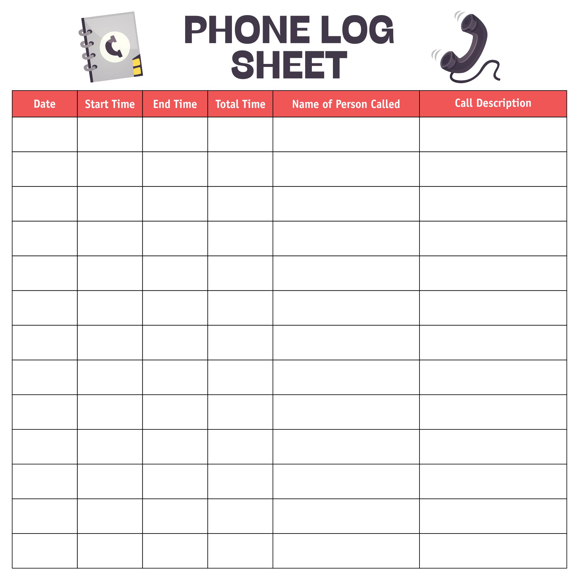 Printable Phone Log Sheet