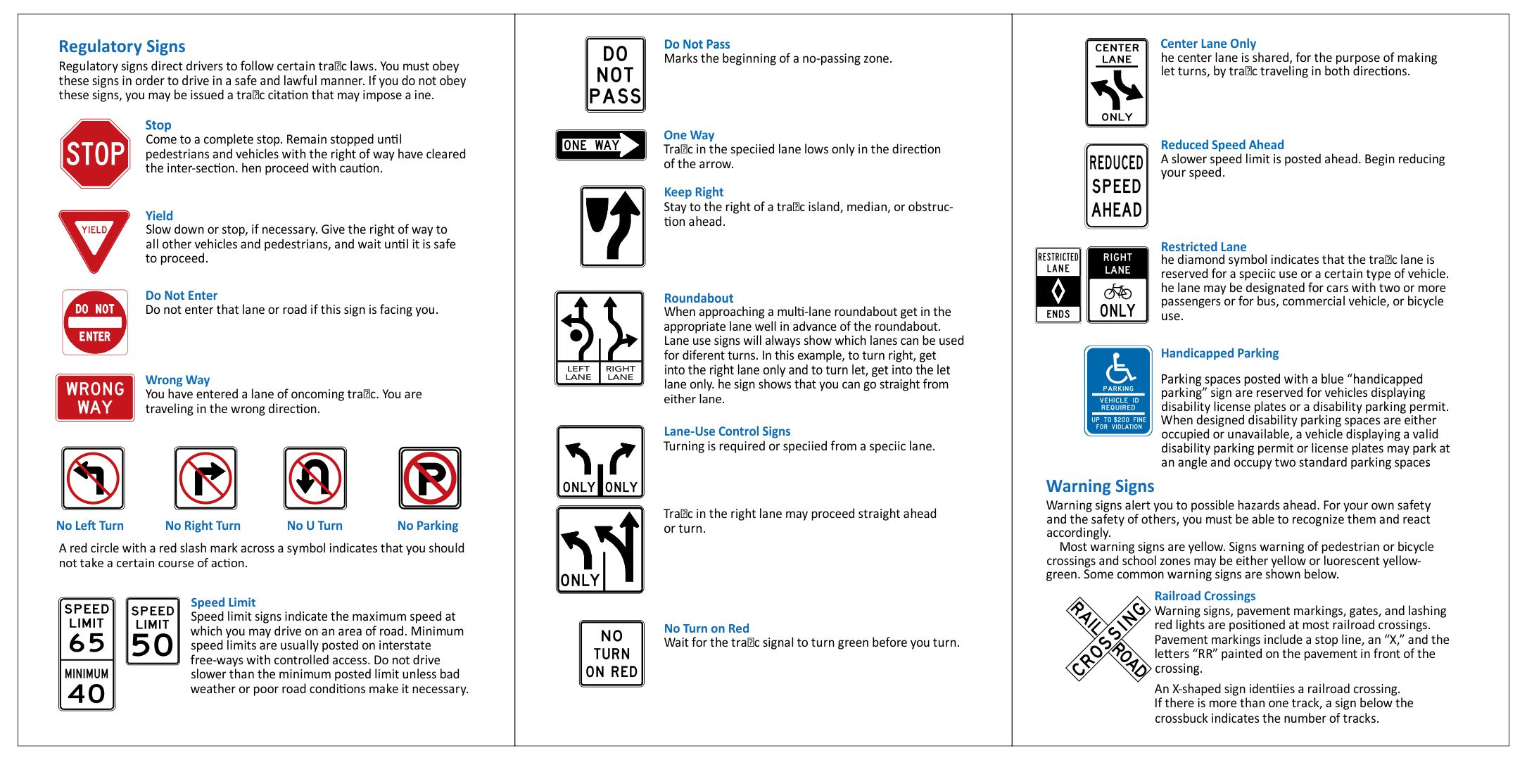 Printable Road Sign Chart